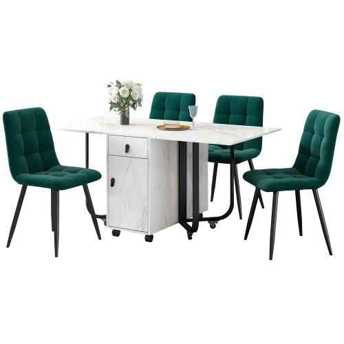 Logidon eettafelset 150x80x76 cm wit MDF vier fluwelen stoelen