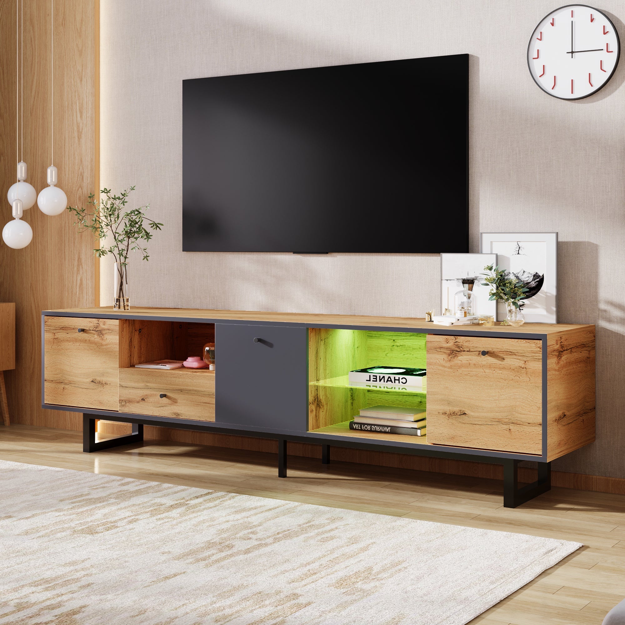 Logidon lowboard tv-meubel met LED-lichteffect natuurlijke houtlook