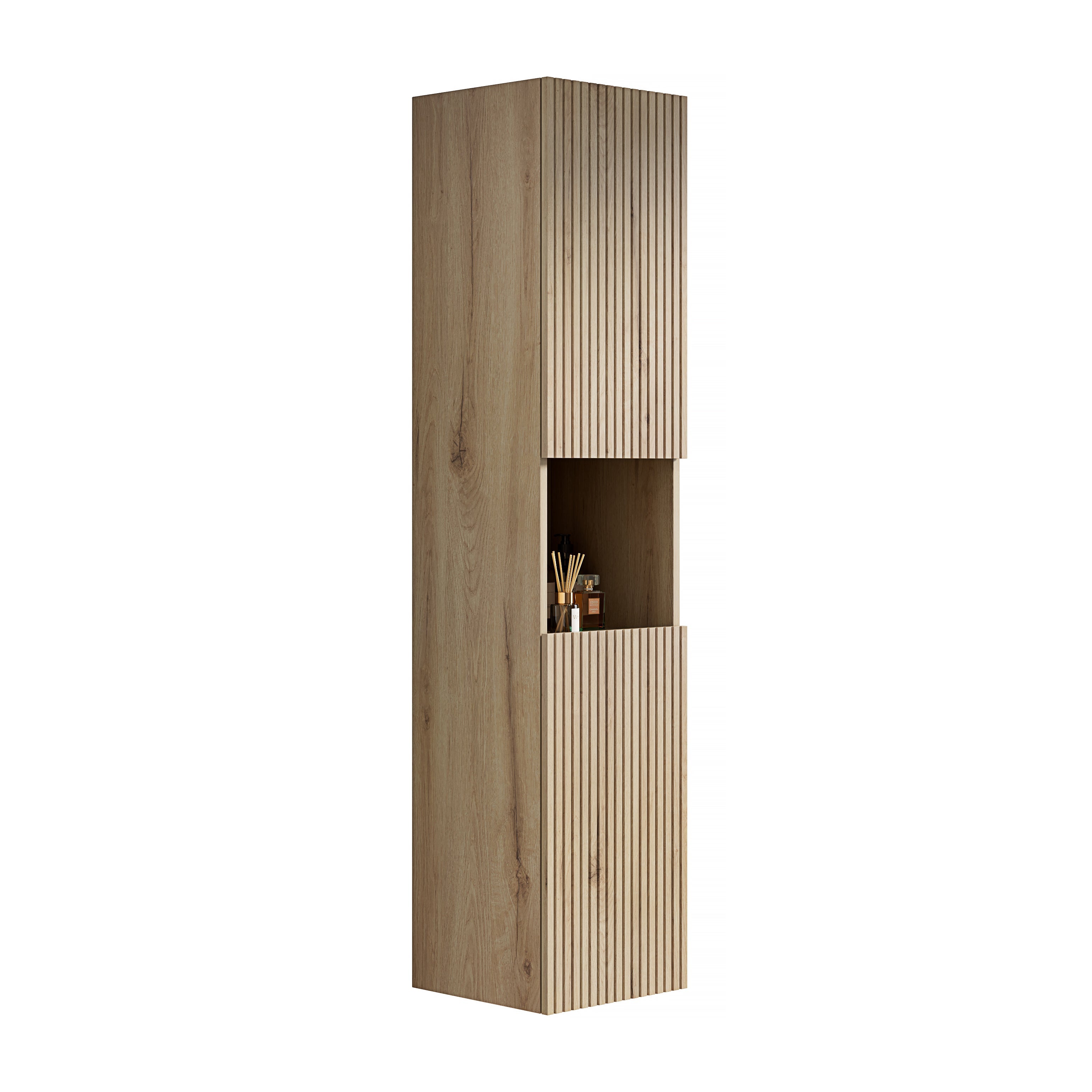 Logidon 160 cm hoge badkamerwandkast 2 deuren wit eiken look