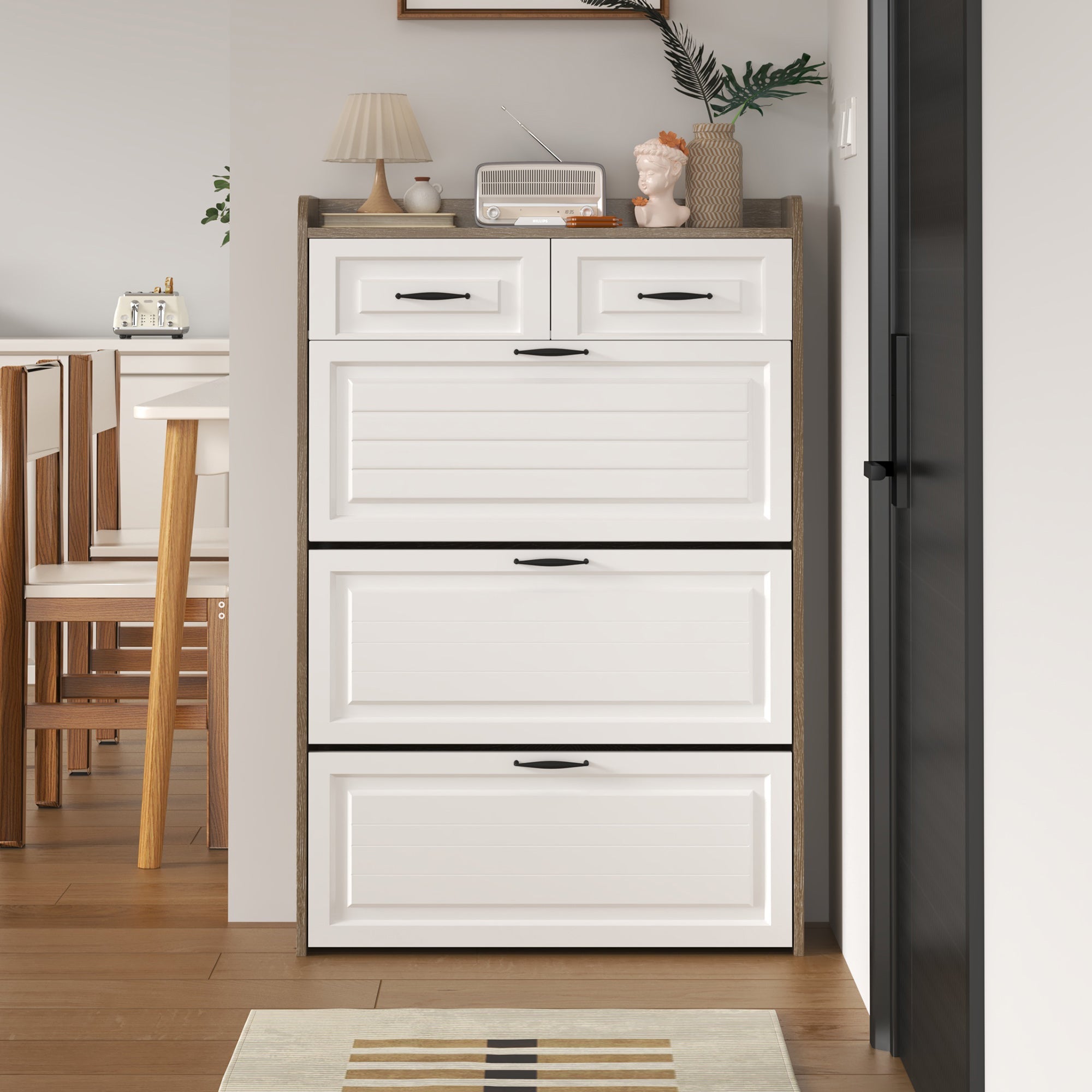 Logidon shoe chest white rotating shoe cabinet 3 flaps 2 drawers