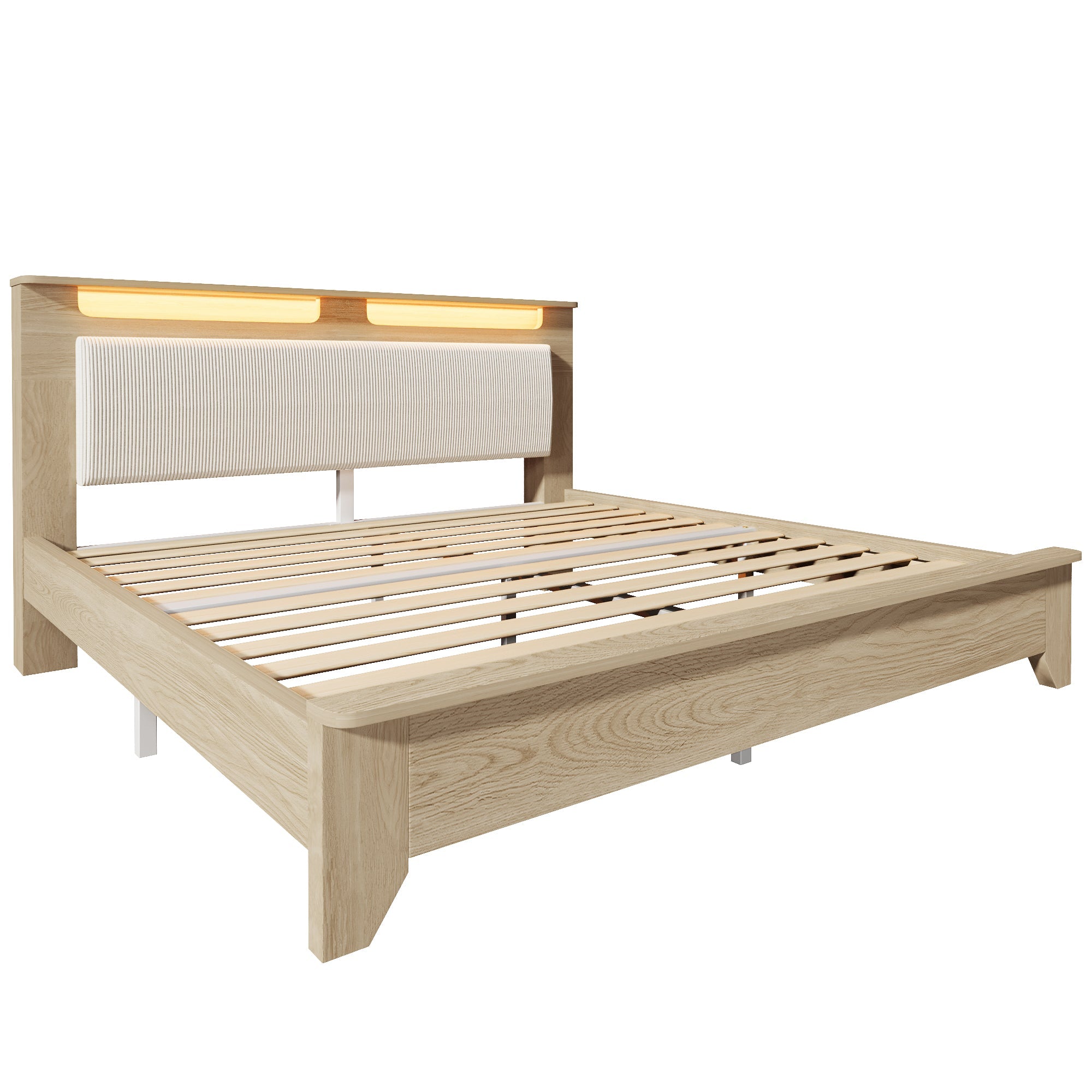 Logidon tweepersoonsbed 160x200 cm met opbergruimte en LED-verlichting beige