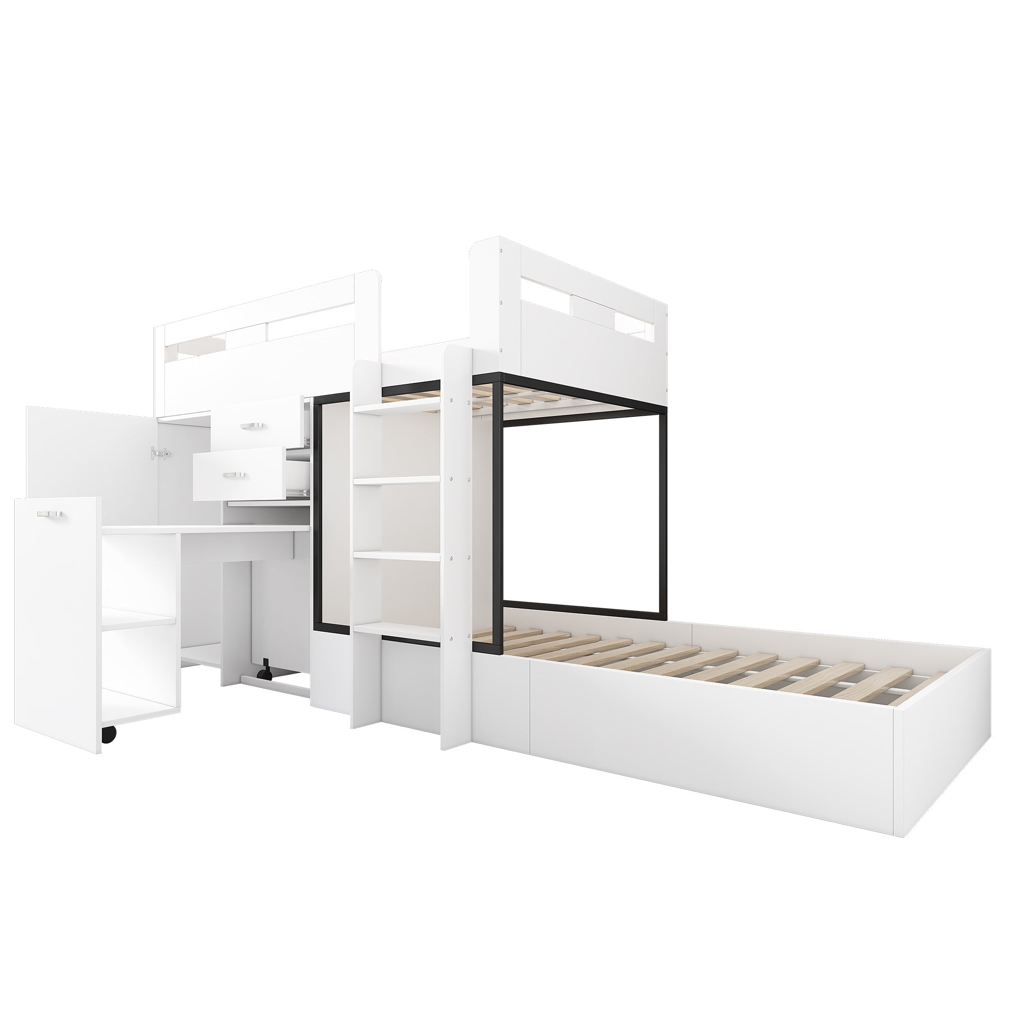 Logidon stapelbed met uitschuifbaar bureau en kledingkast wit 90x200