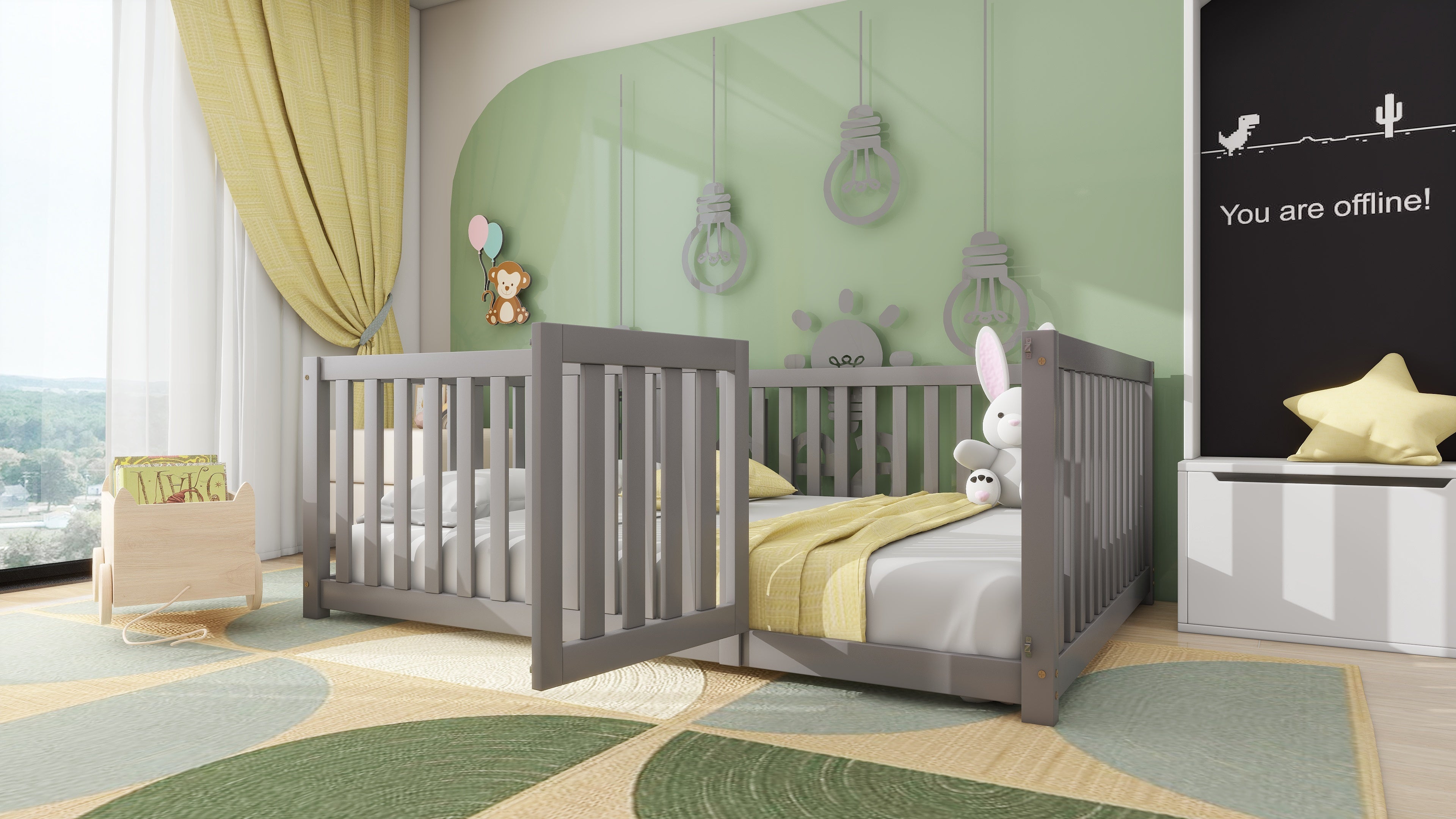 Logidon Kinderbed 140 x 200 Grijs met Deur en Hekhout