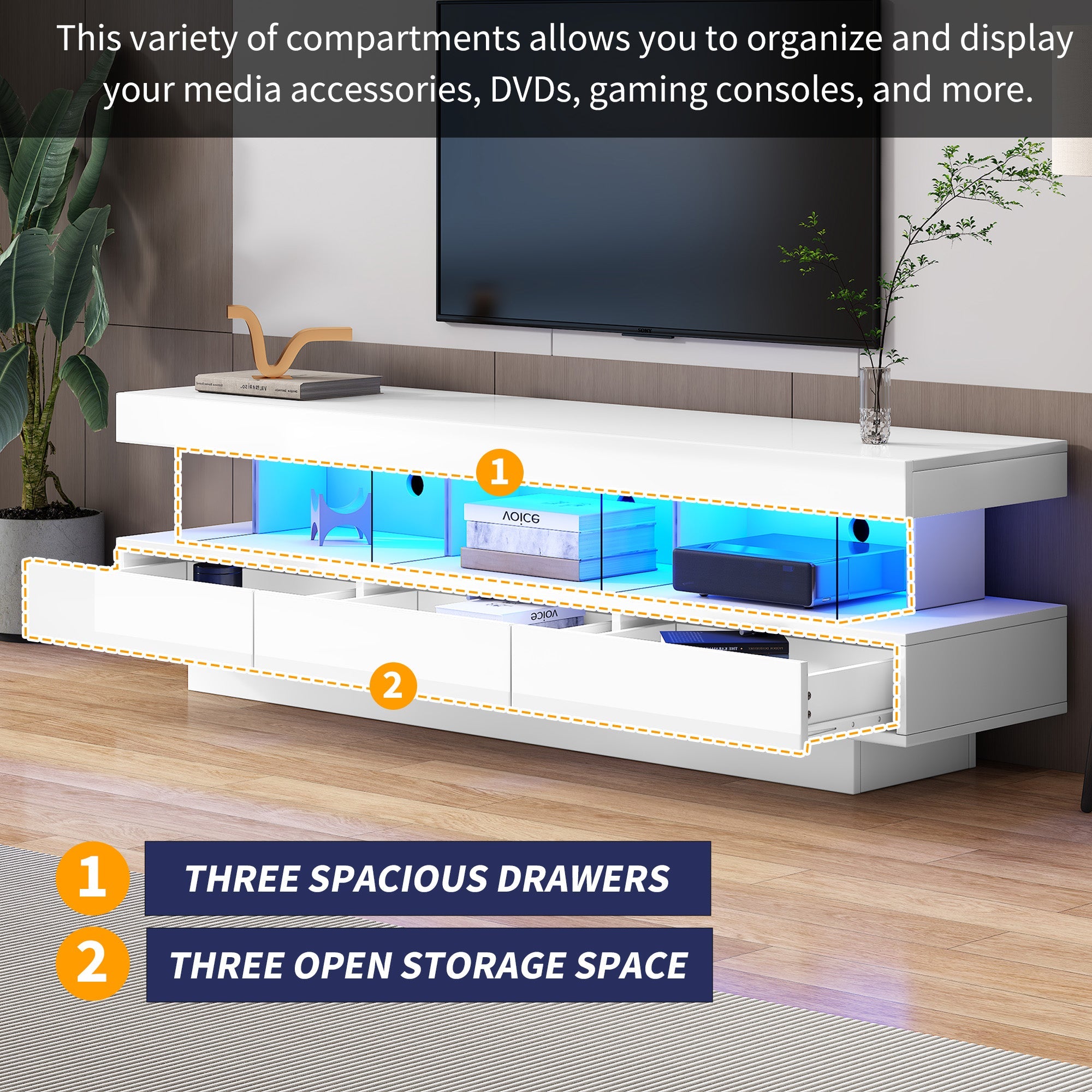 Logidon wit hoogglans TV-meubel 160 x 38 x 50,5 cm LED-verlichting