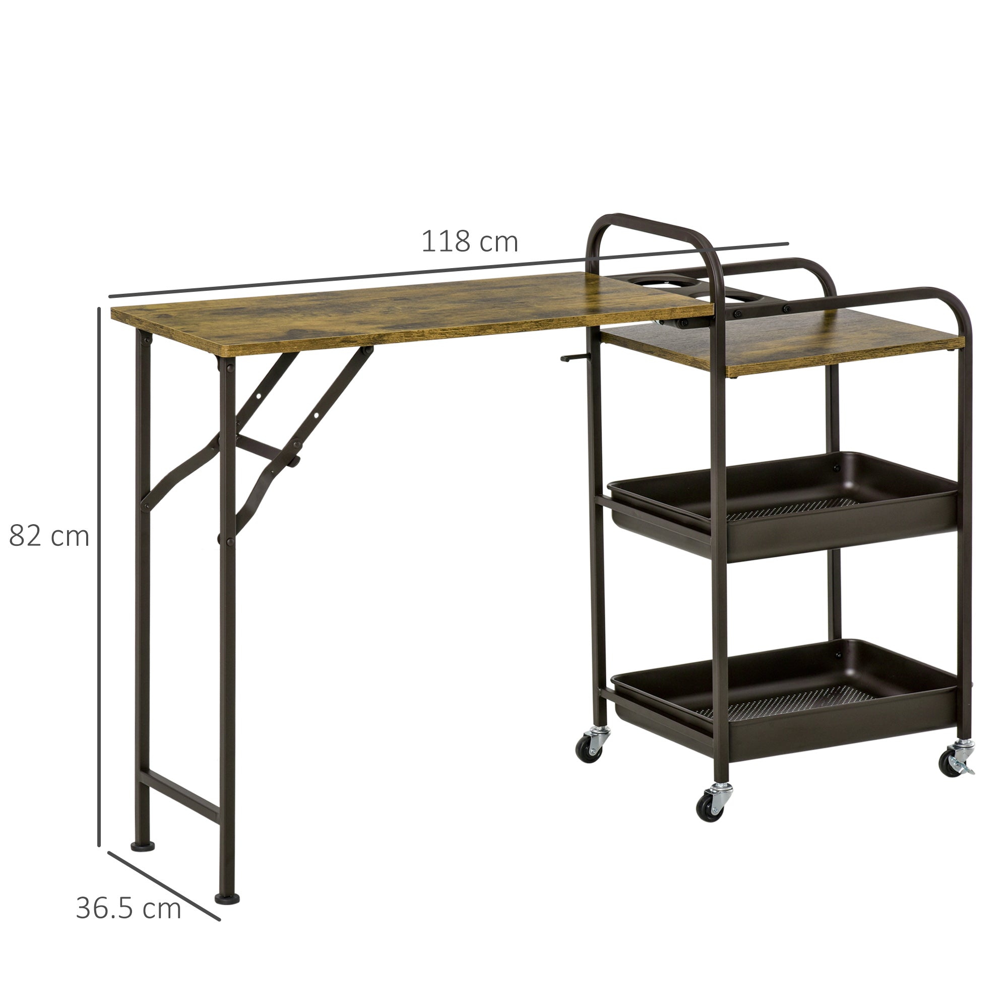 Logidon keukentrolley bruin hout 118x36,5x82 cm met klaptafel
