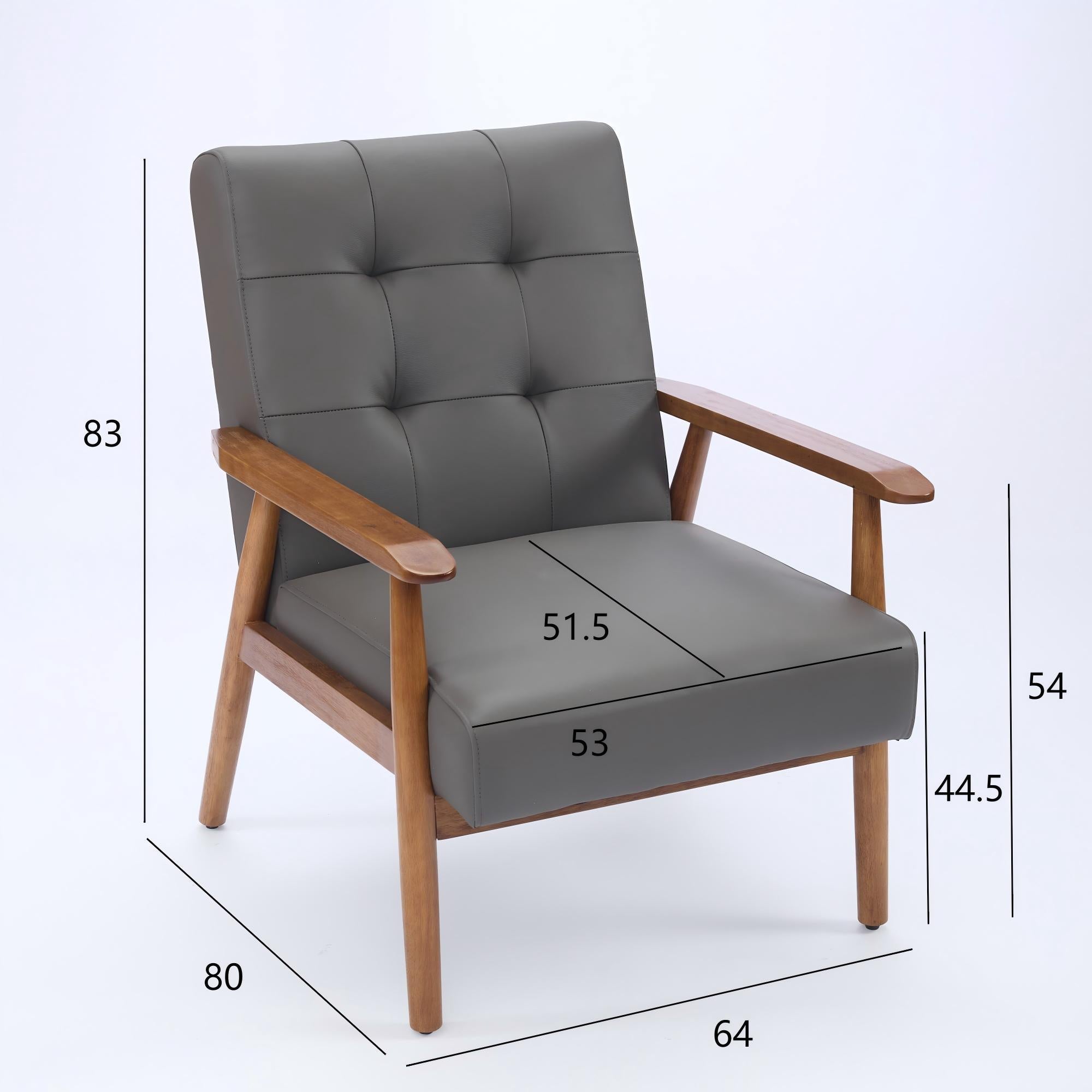 Logidon grijze fauteuil van echt leer met armleuningen van notenhout