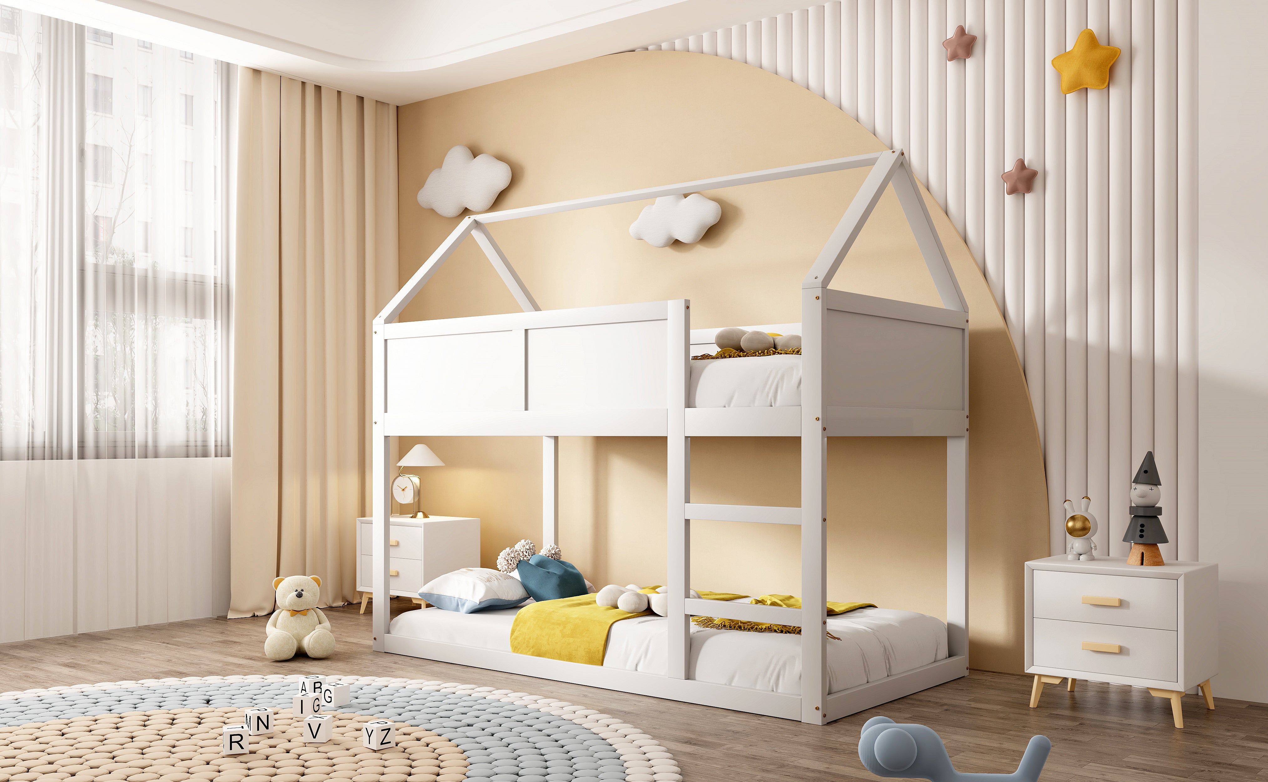 Logidon stapelbed kinderbed 90x200 cm wit met massief houten trap