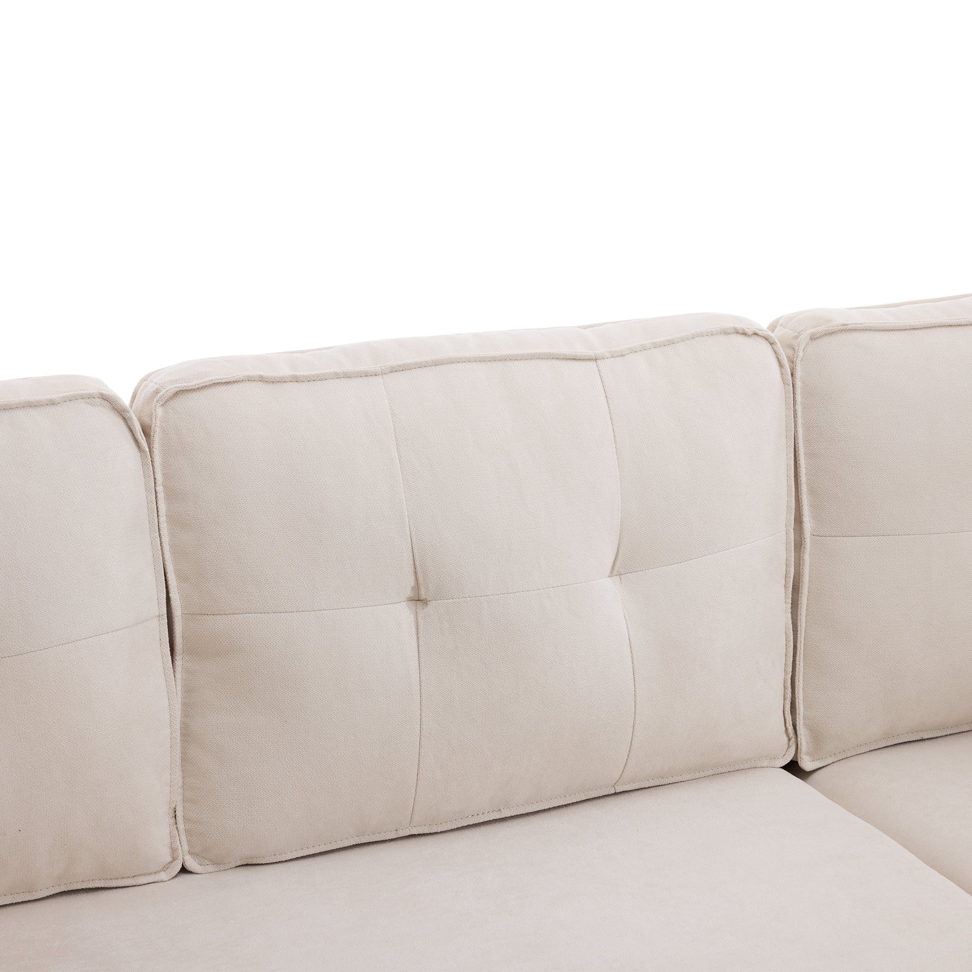 Logidon slaapbank L-vorm beige stof met opbergruimte en bekerhouder