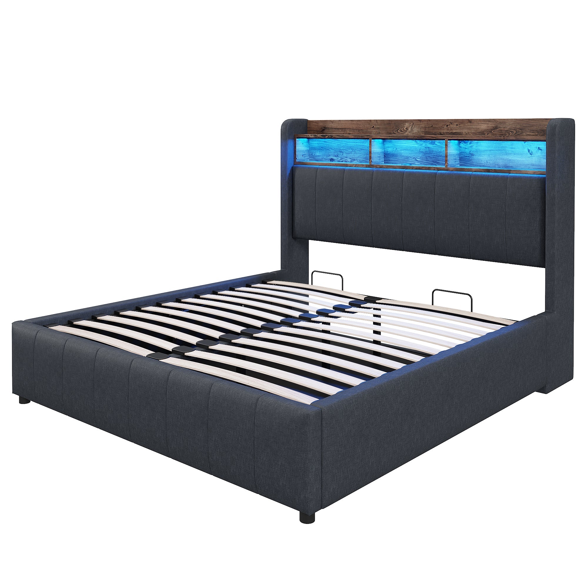 Logidon gestoffeerd bed 140x200 cm grijs met LED verlichting USB opbergruimte