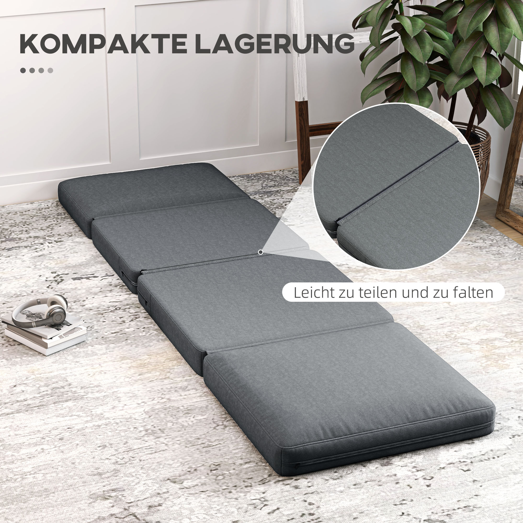 Logidon vloerbank 3-in-1 opklapbare slaapbank fluweellook donkergrijs
