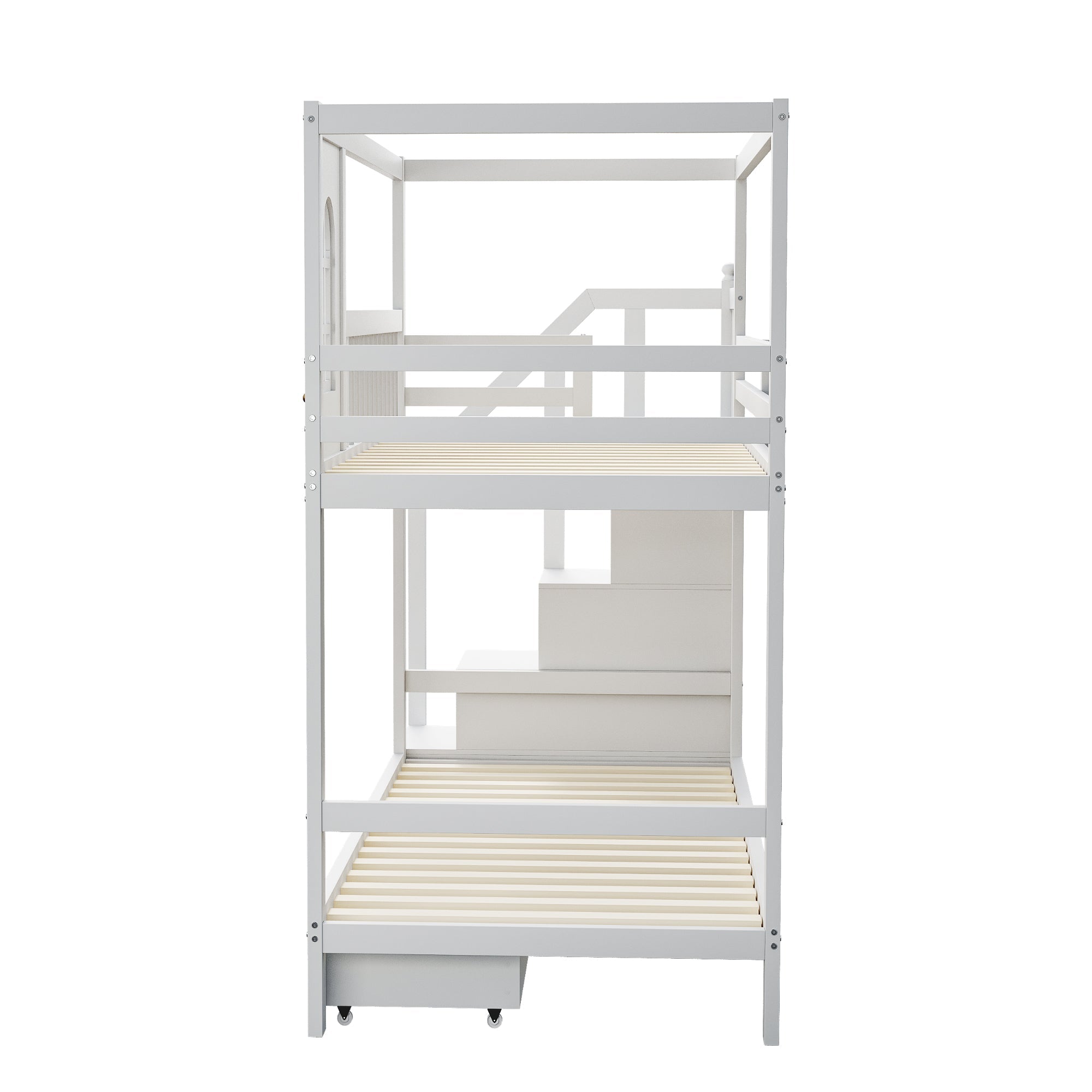 Logidon stapelbed 90x200 cm wit massief houten huisvorm met lades