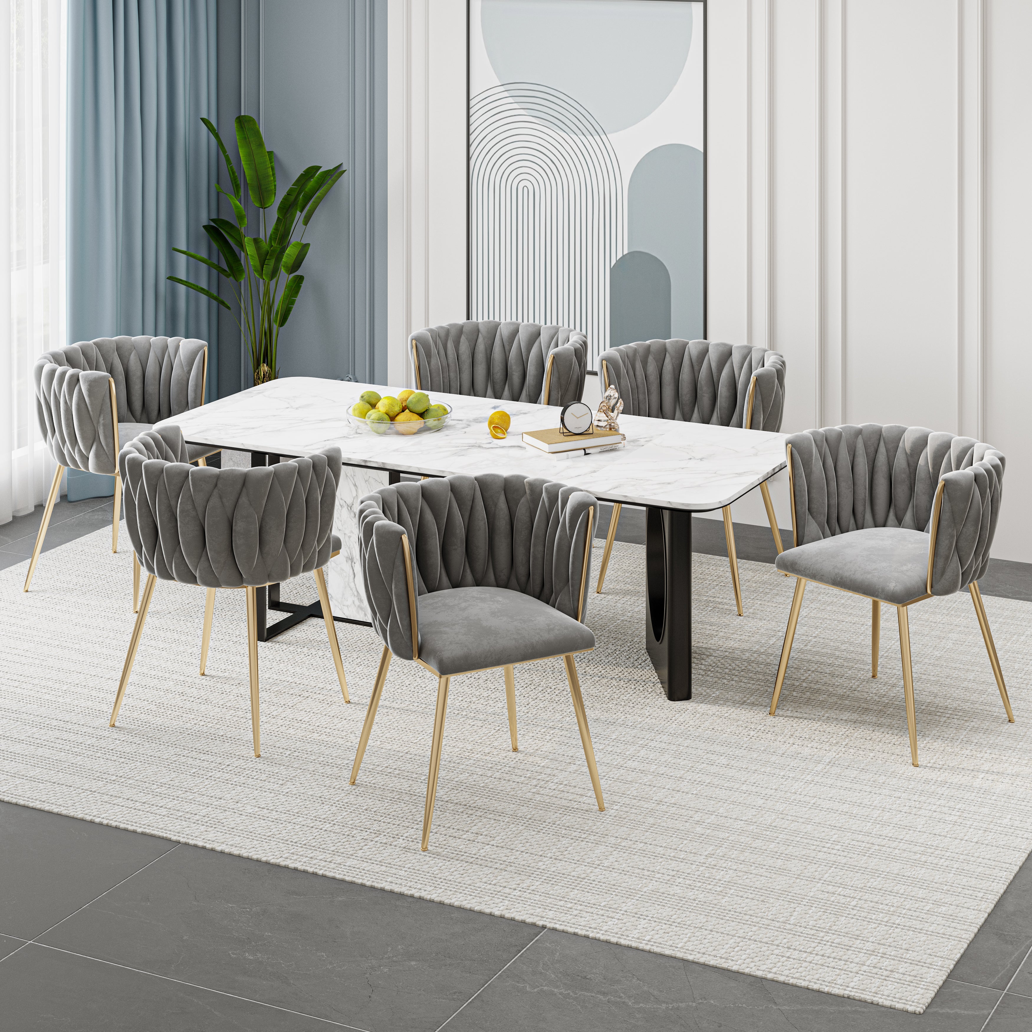 Logidon Luxe Velvet Eetkamerstoelenset Grijs Set van 2 met Gouden Poten