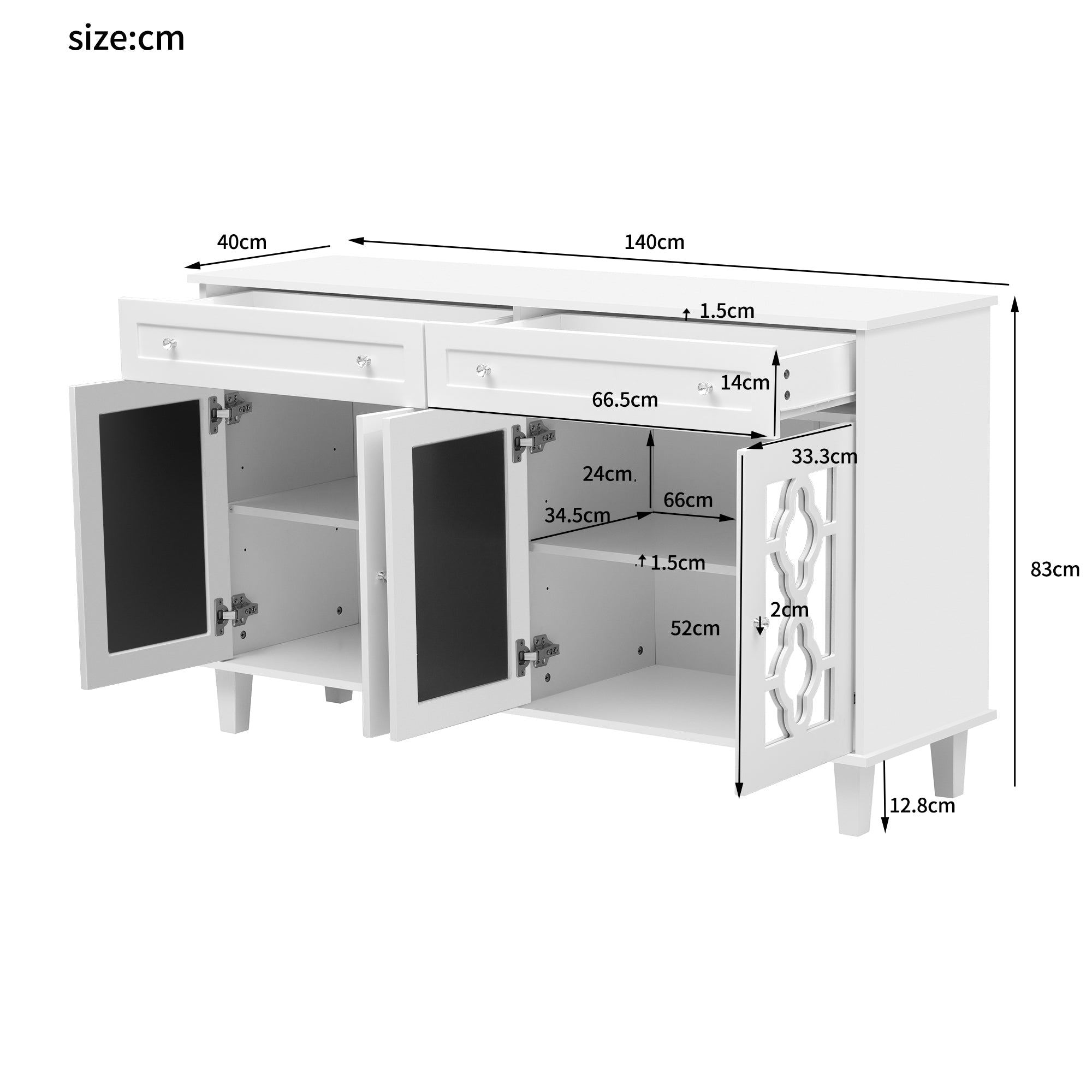 Logidon Dressoir Wit Vier Spiegeldeuren Met Lades 140 cm