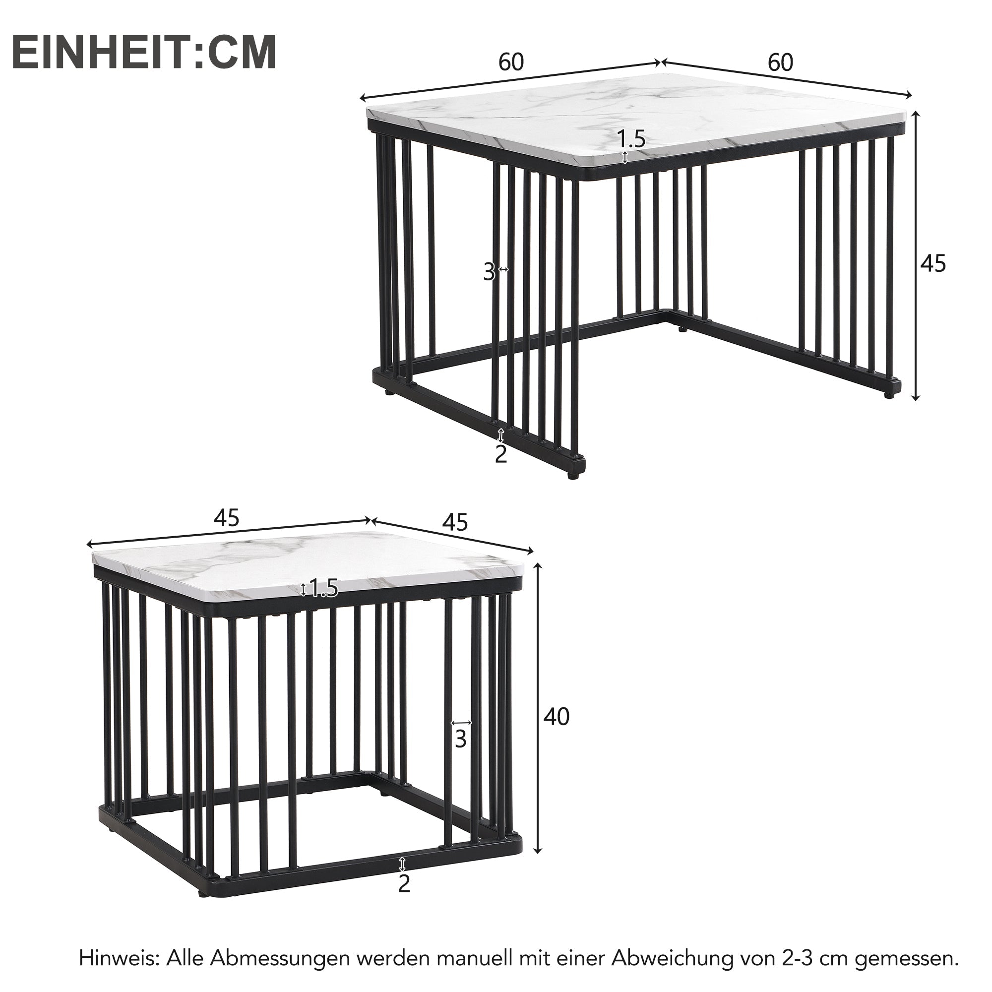 Logidon Stijlvolle 2-delige salontafelset wit marmerlook 60x60 cm
