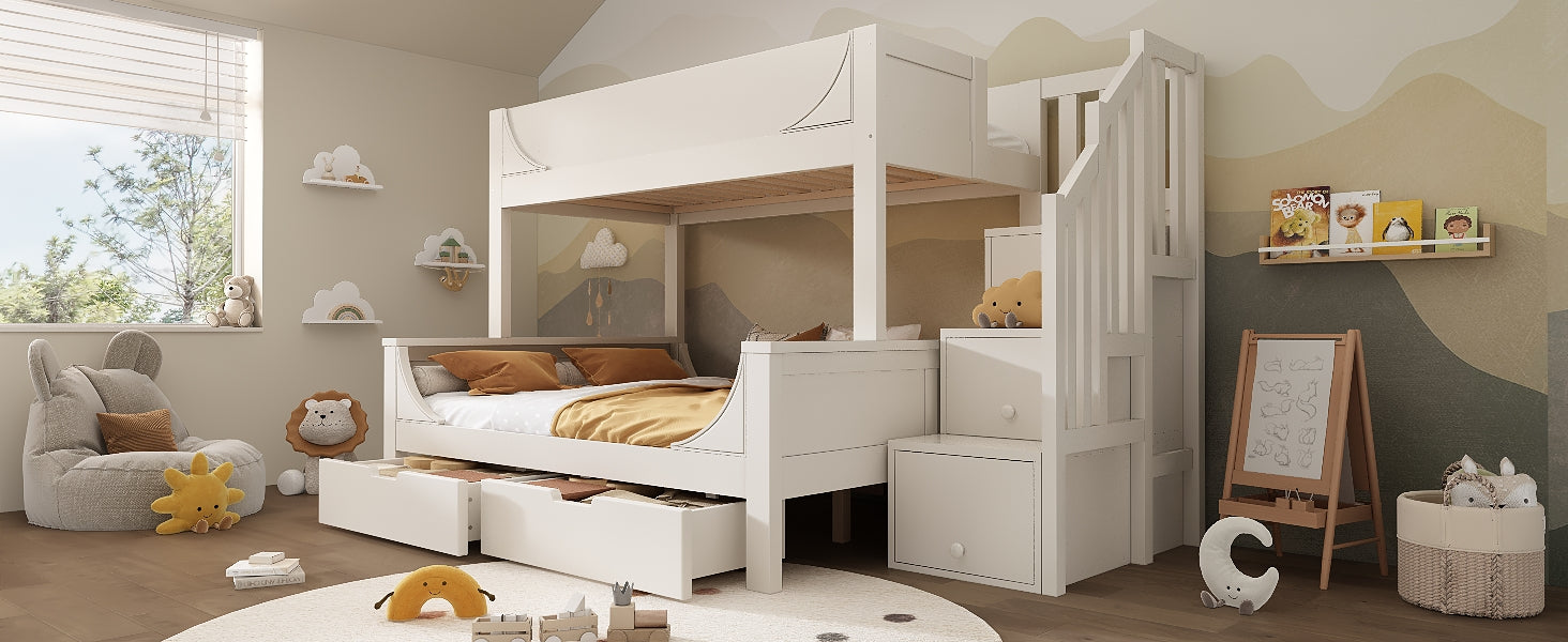 Logidon stapelbed kinderbed wit met ladderkast en lades