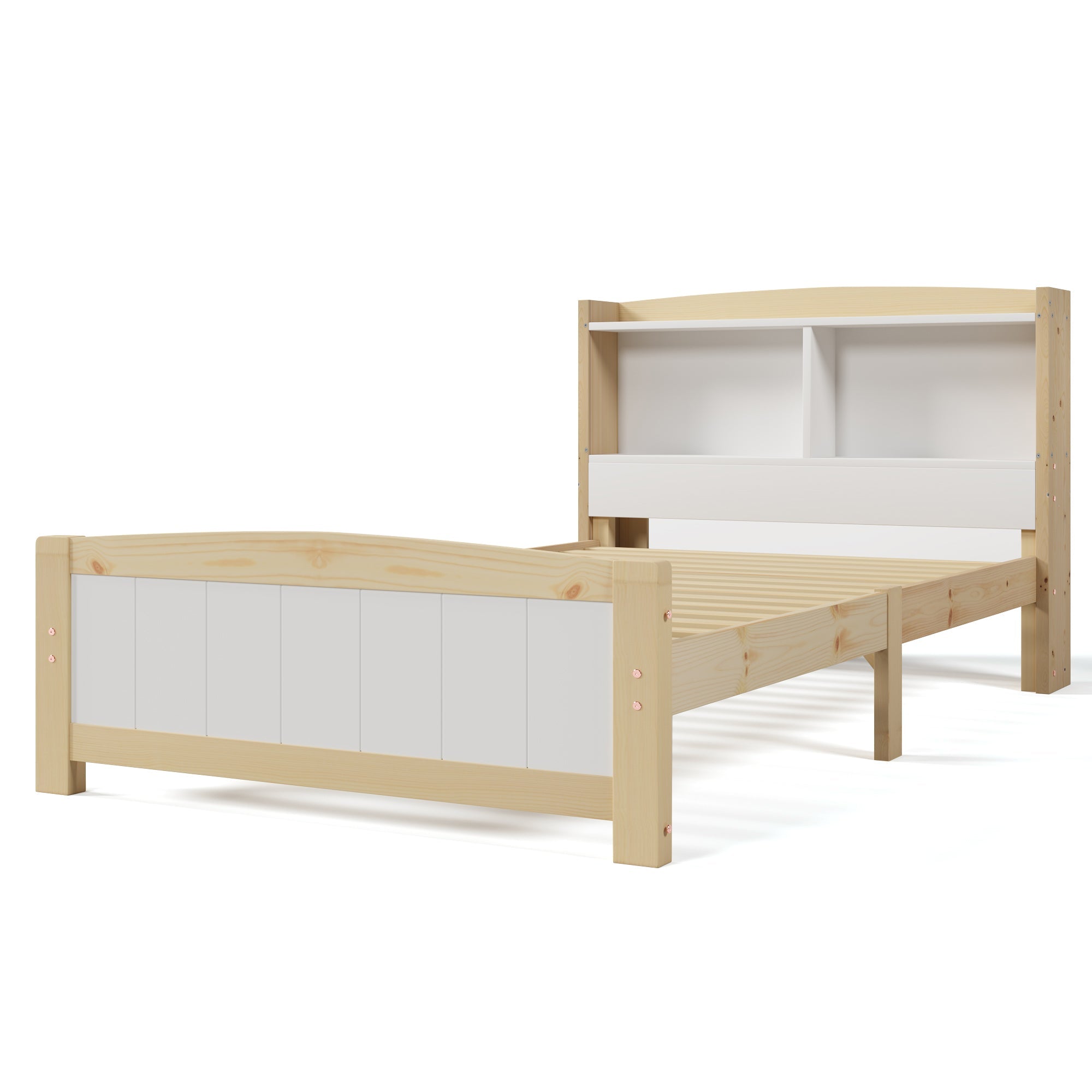 Logidon massief houten eenpersoonsbed met opbergruimte hoofdeinde 90x200 cm wit
