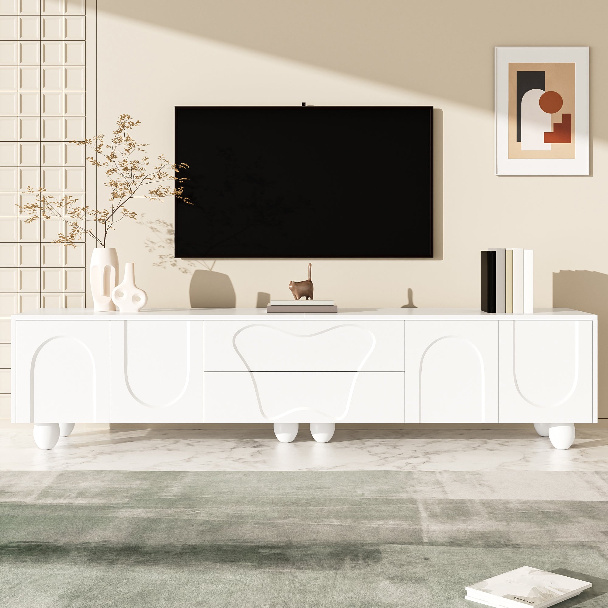 Logidon TV-meubel 180 cm wit met massief houten poten Minimalistisch