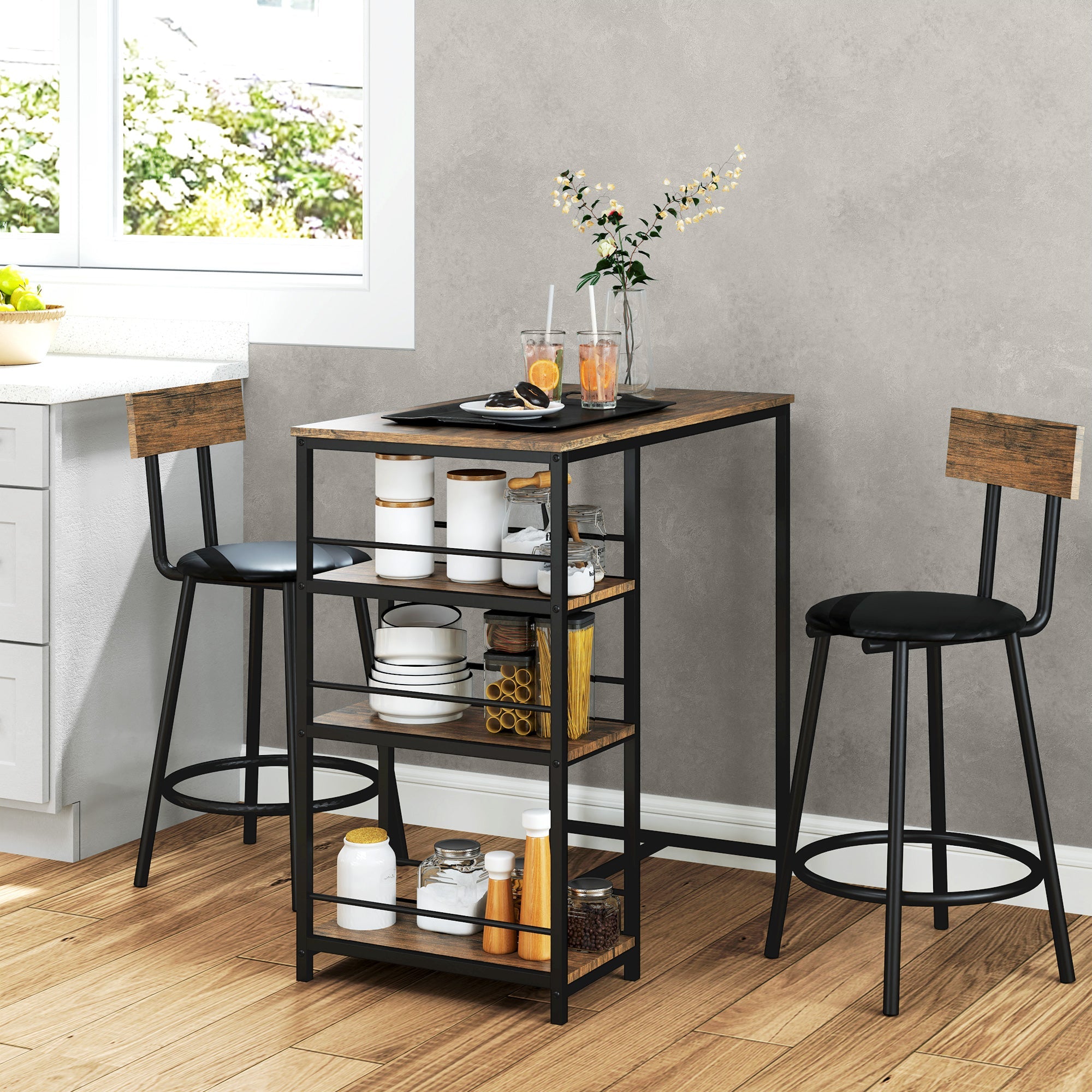Logidon bartafelset 3-delig industrieel eiken staal 90x50x90 cm