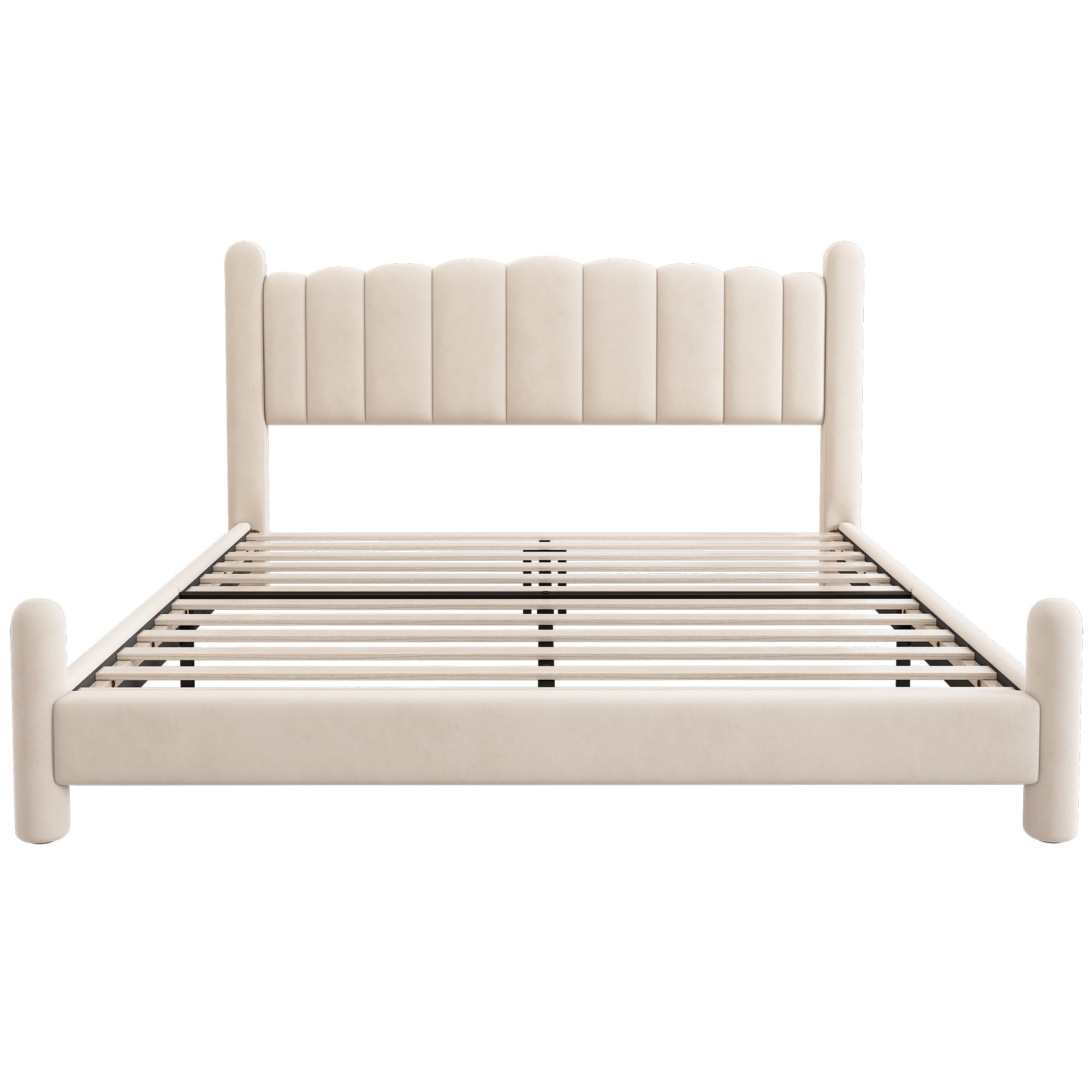 Logidon gestoffeerd bed 160x200 beige fluweel waaierhoofdeinde lattenbodem