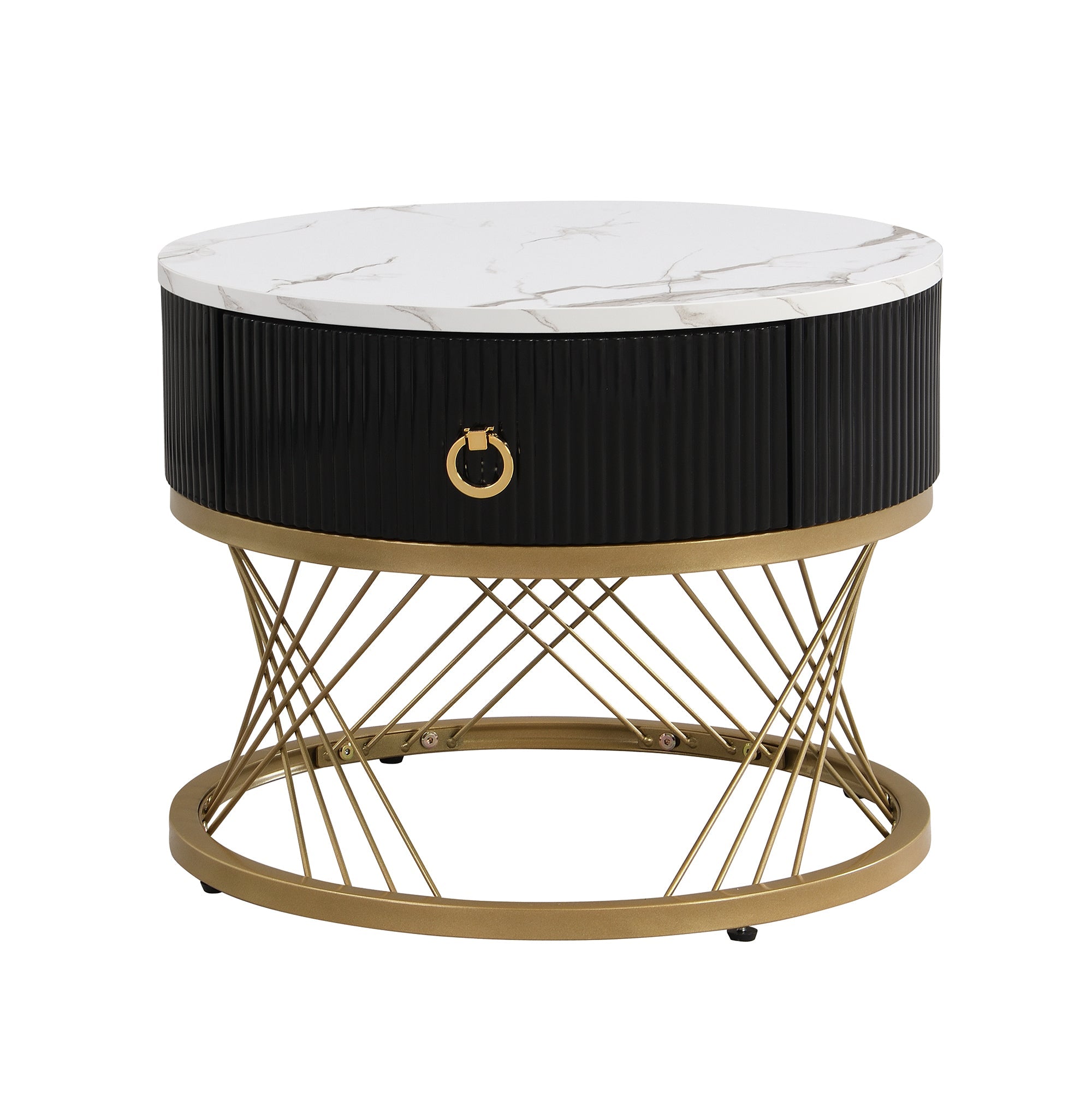 Logidon elegante modulaire salontafelset marmerlook witgoud decor set van 2