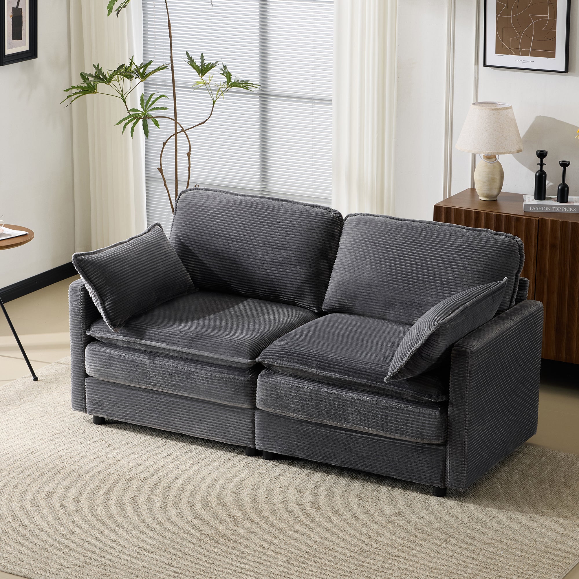 Logidon 2-zitsbank Grijs Modern Minimalistisch Houten Frame