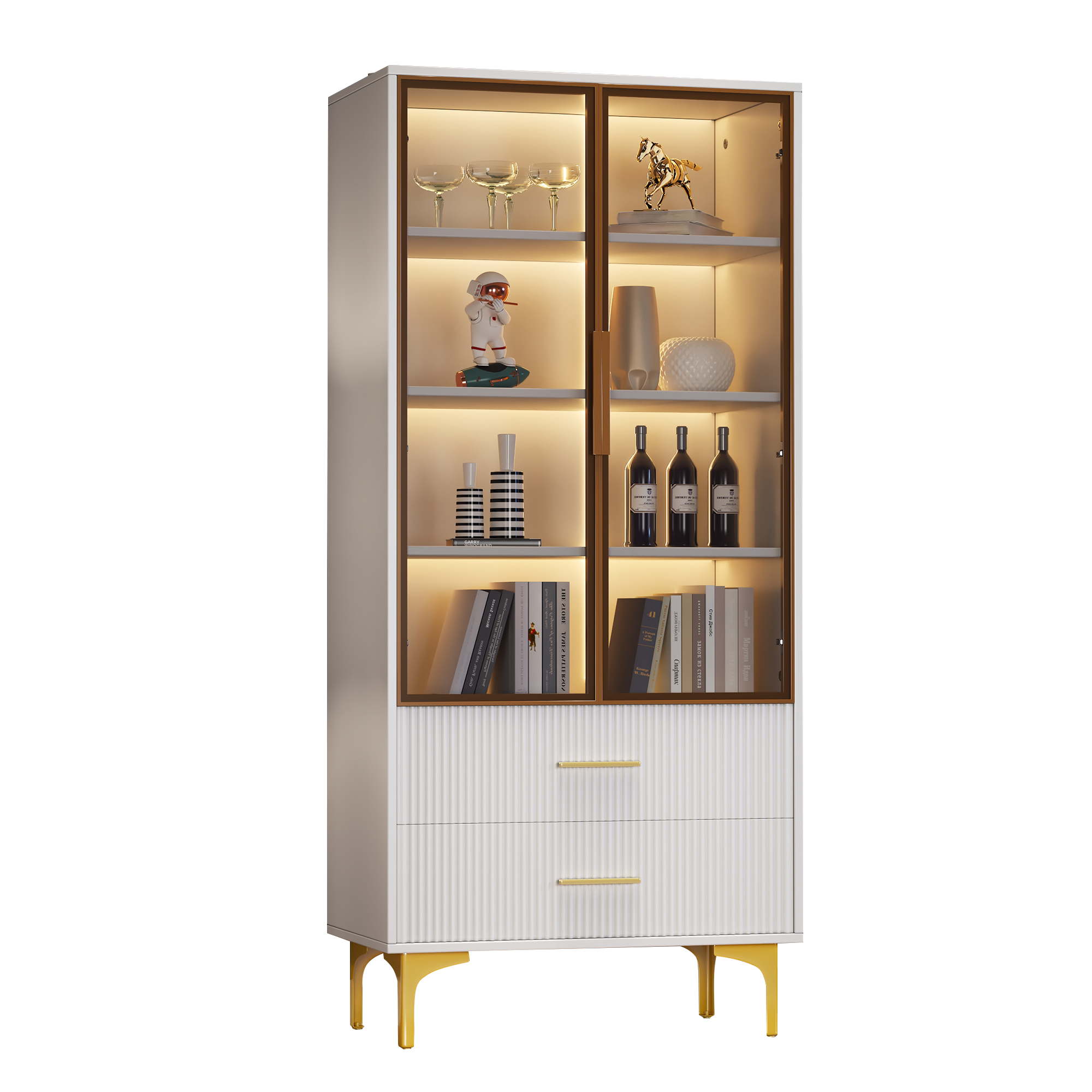 Logidon elegante witte glazen vitrinekast 70x35x150 cm blauwgroen glazen deuren