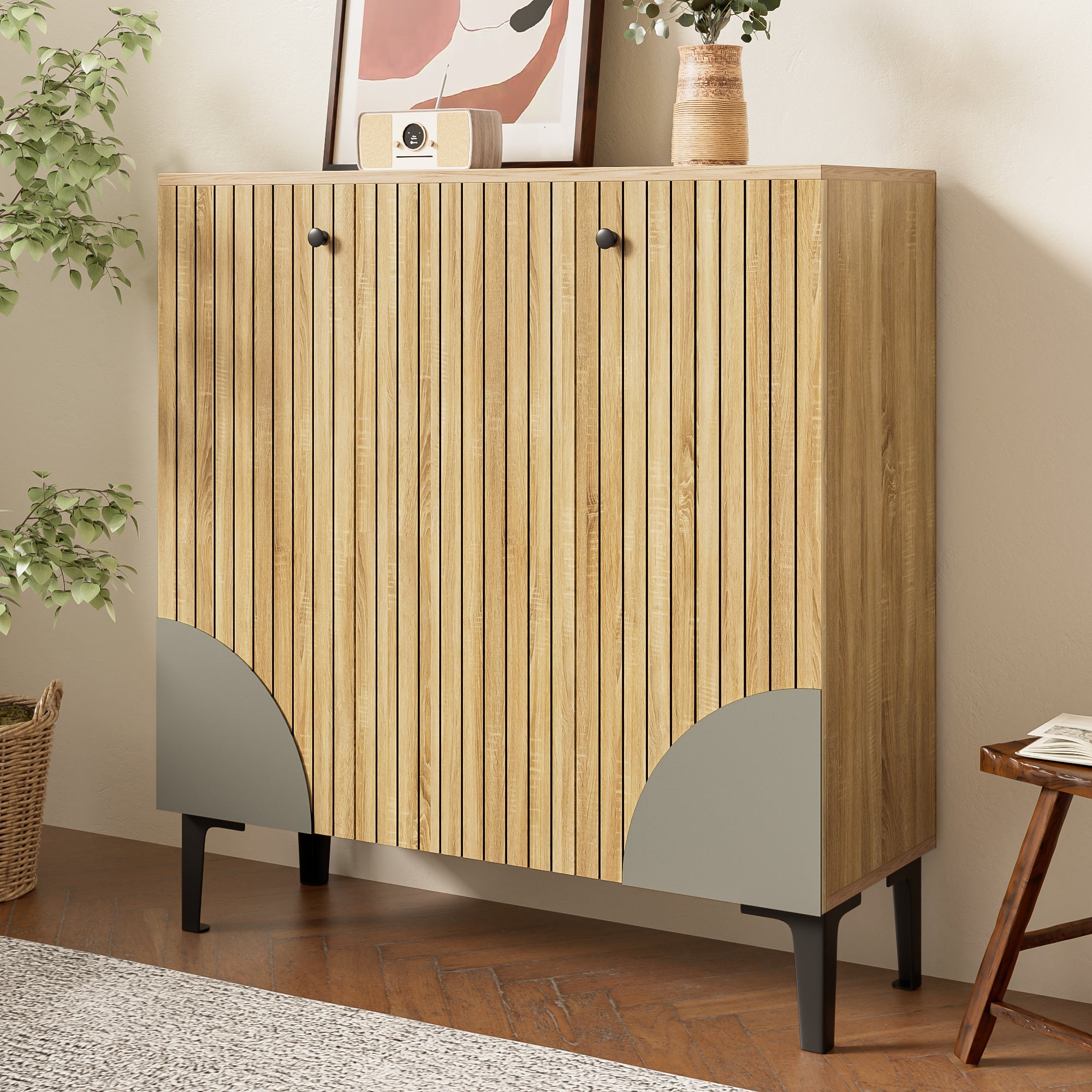 Logidon Moderne schoenenkast 90x32x94 cm houtlook met 3 deuren