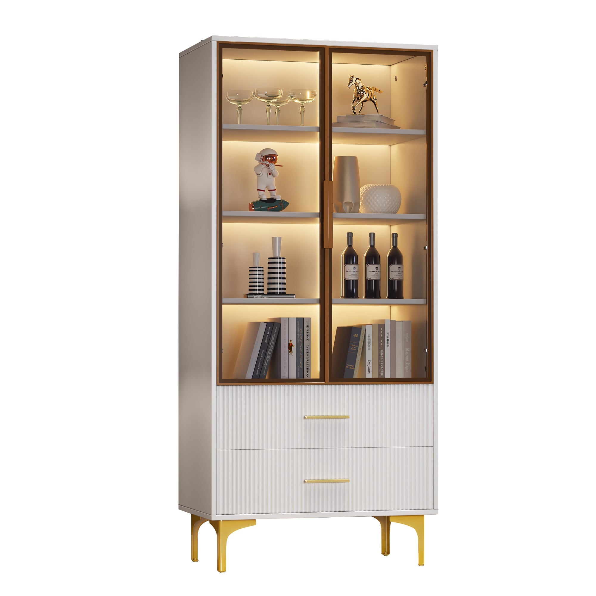 Logidon Elegant White Glass Display Cabinet 70x35x150 cm Teal Glass Doors