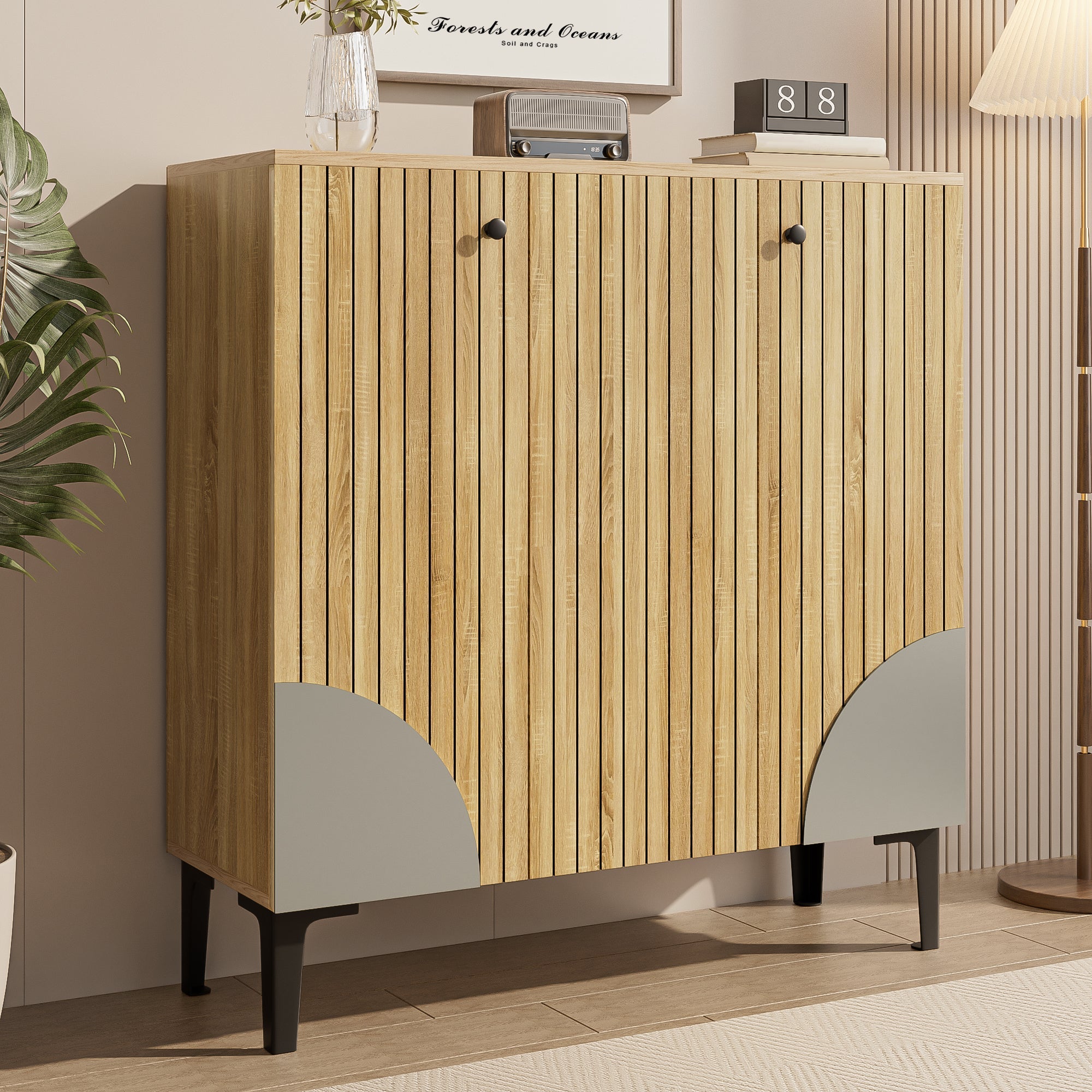 Logidon Moderne schoenenkast 90x32x94 cm houtlook met 3 deuren