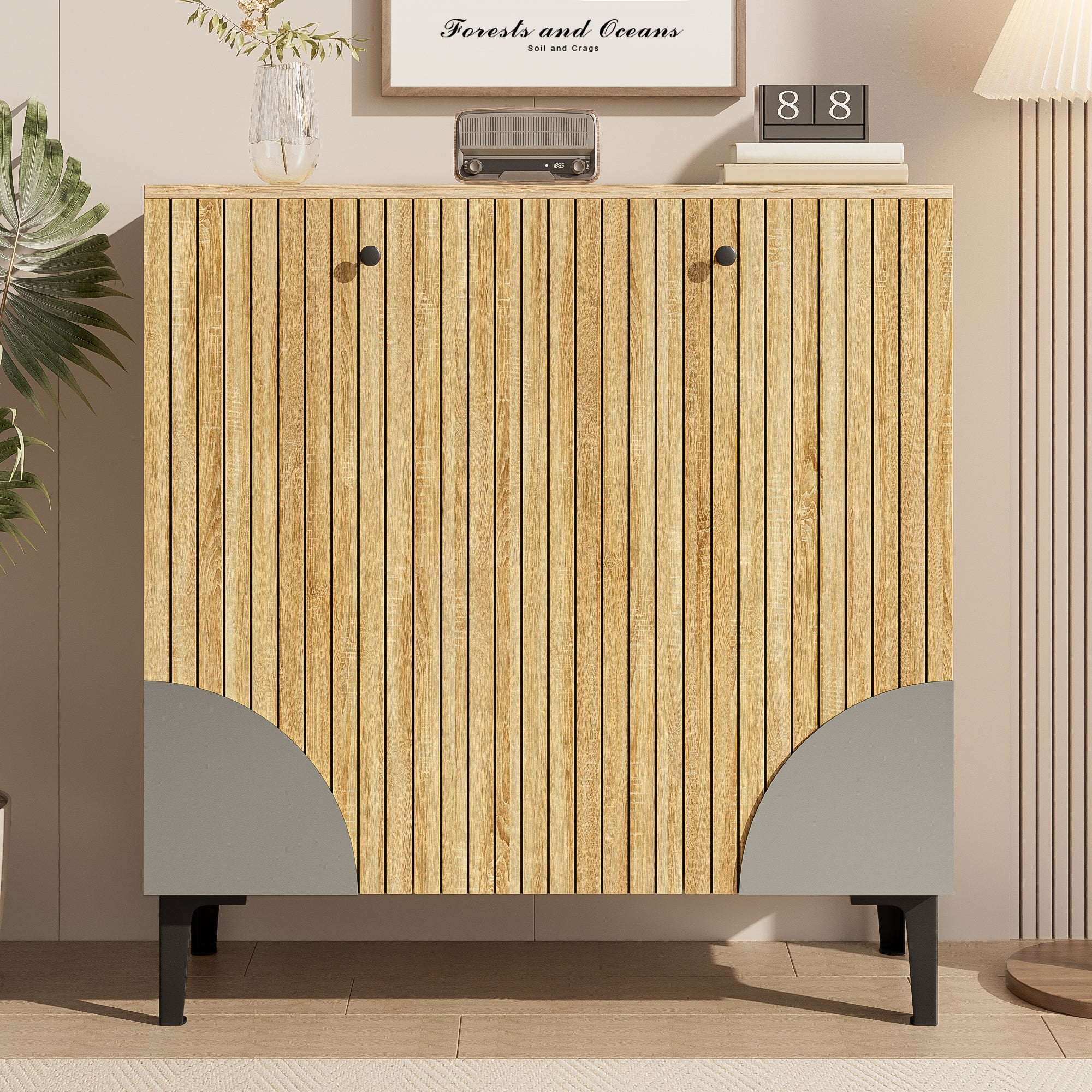 Logidon Moderne schoenenkast 90x32x94 cm houtlook met 3 deuren