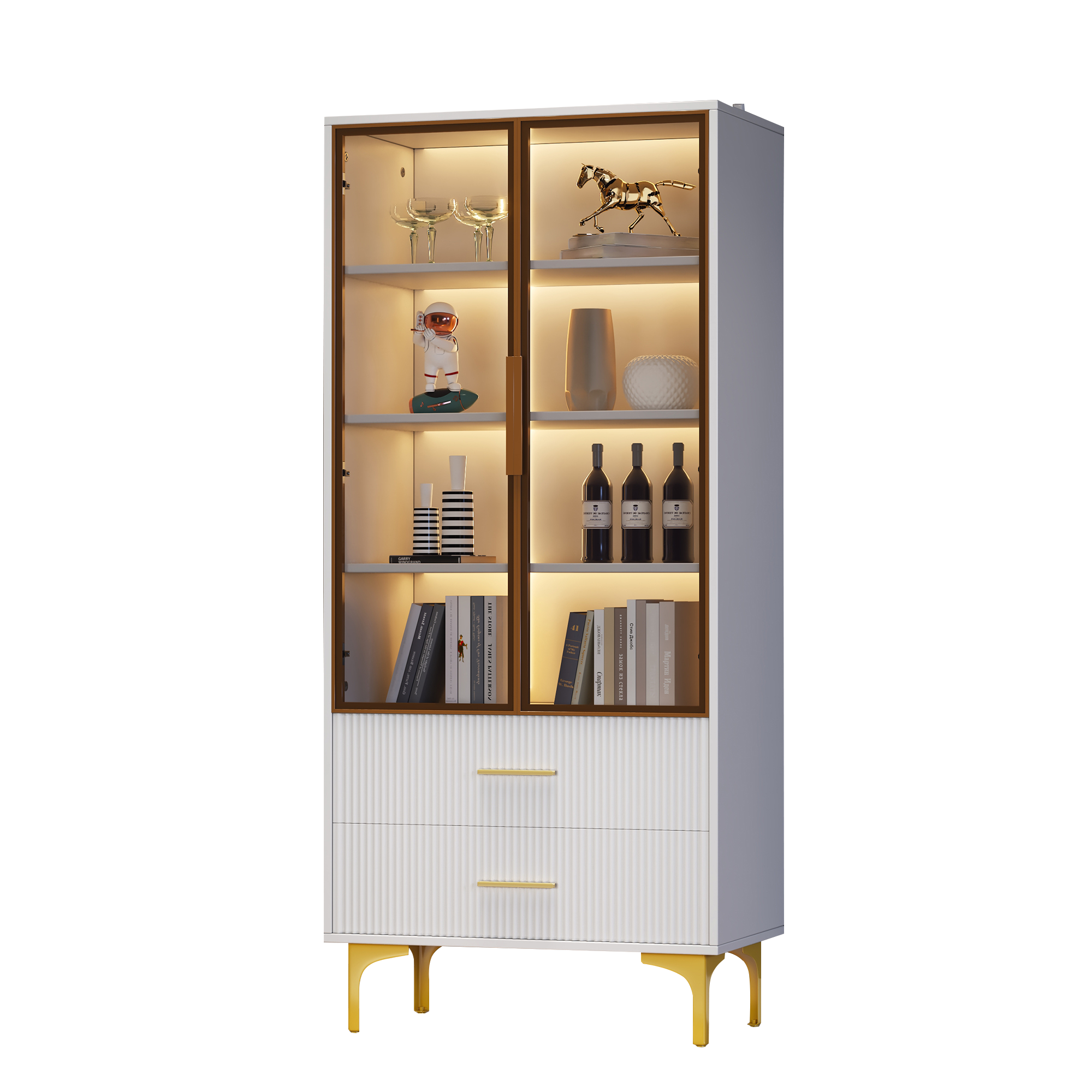 Logidon Elegant White Glass Display Cabinet 70x35x150 cm Teal Glass Doors