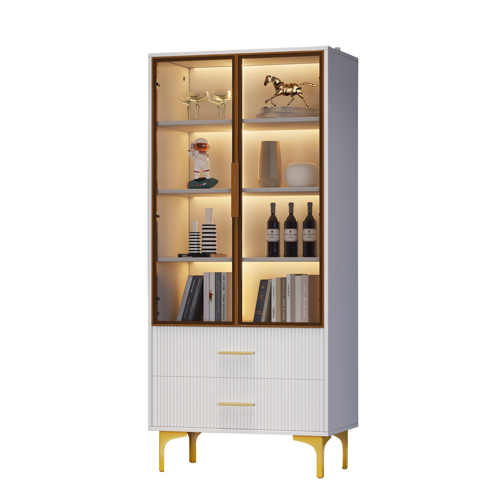 Logidon Elegant White Glass Display Cabinet 70x35x150 cm Teal Glass Doors