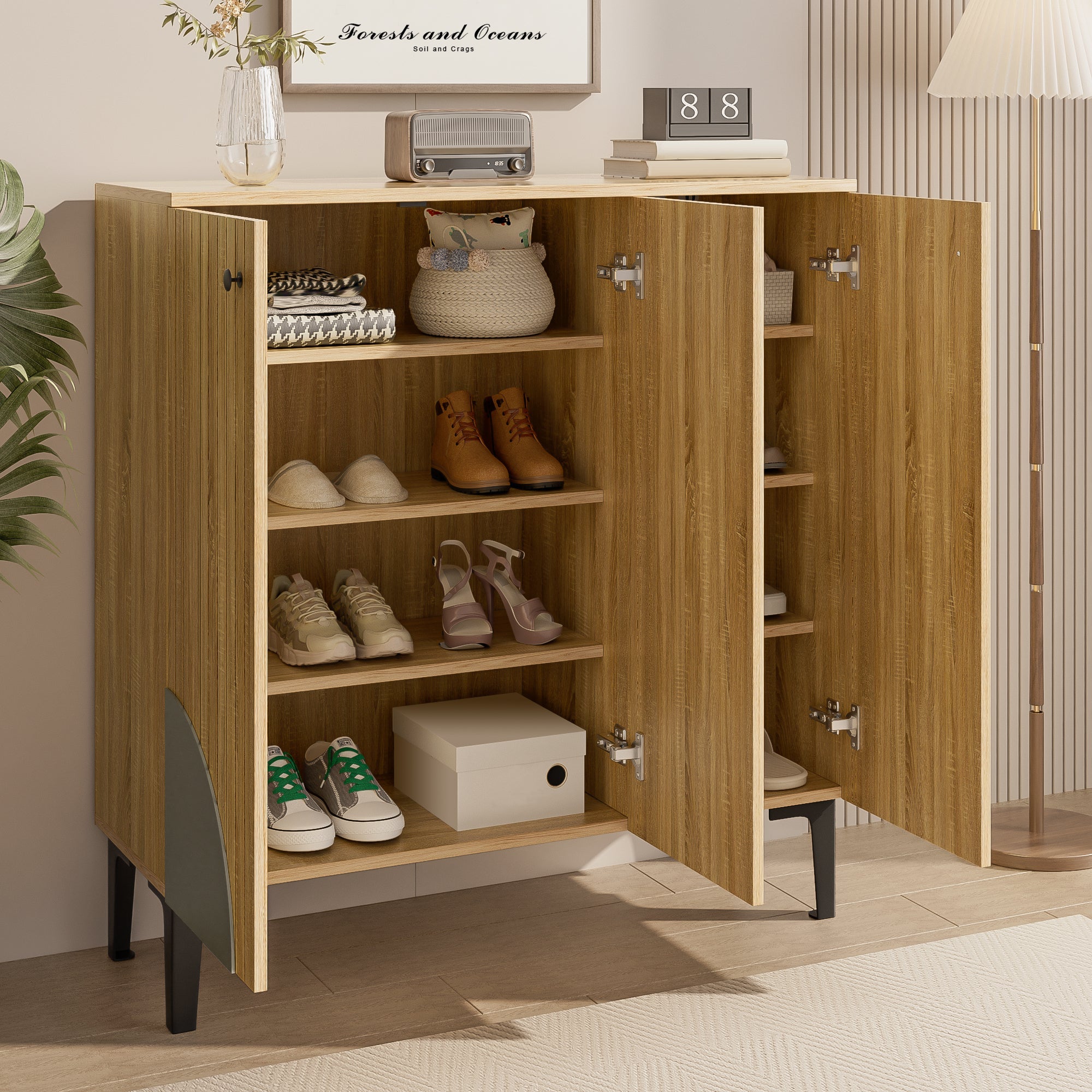 Logidon Moderne schoenenkast 90x32x94 cm houtlook met 3 deuren