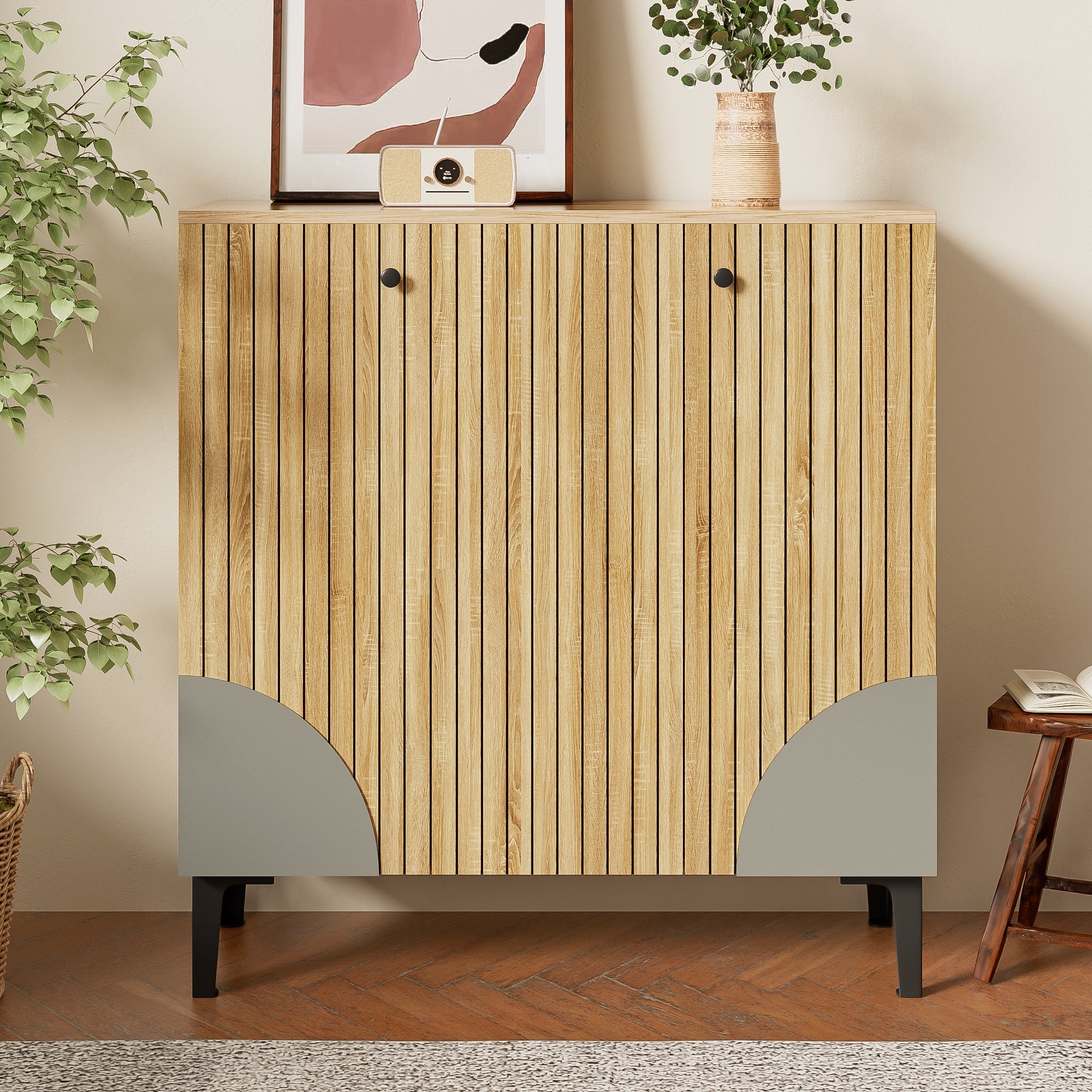Logidon Moderne schoenenkast 90x32x94 cm houtlook met 3 deuren
