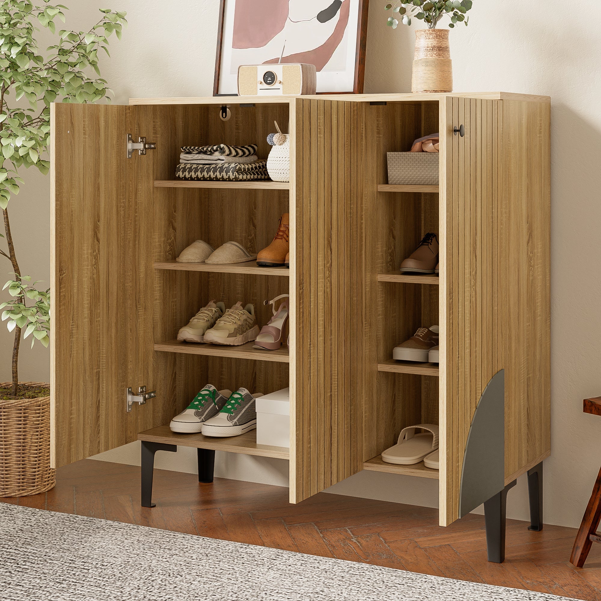 Logidon Moderne schoenenkast 90x32x94 cm houtlook met 3 deuren
