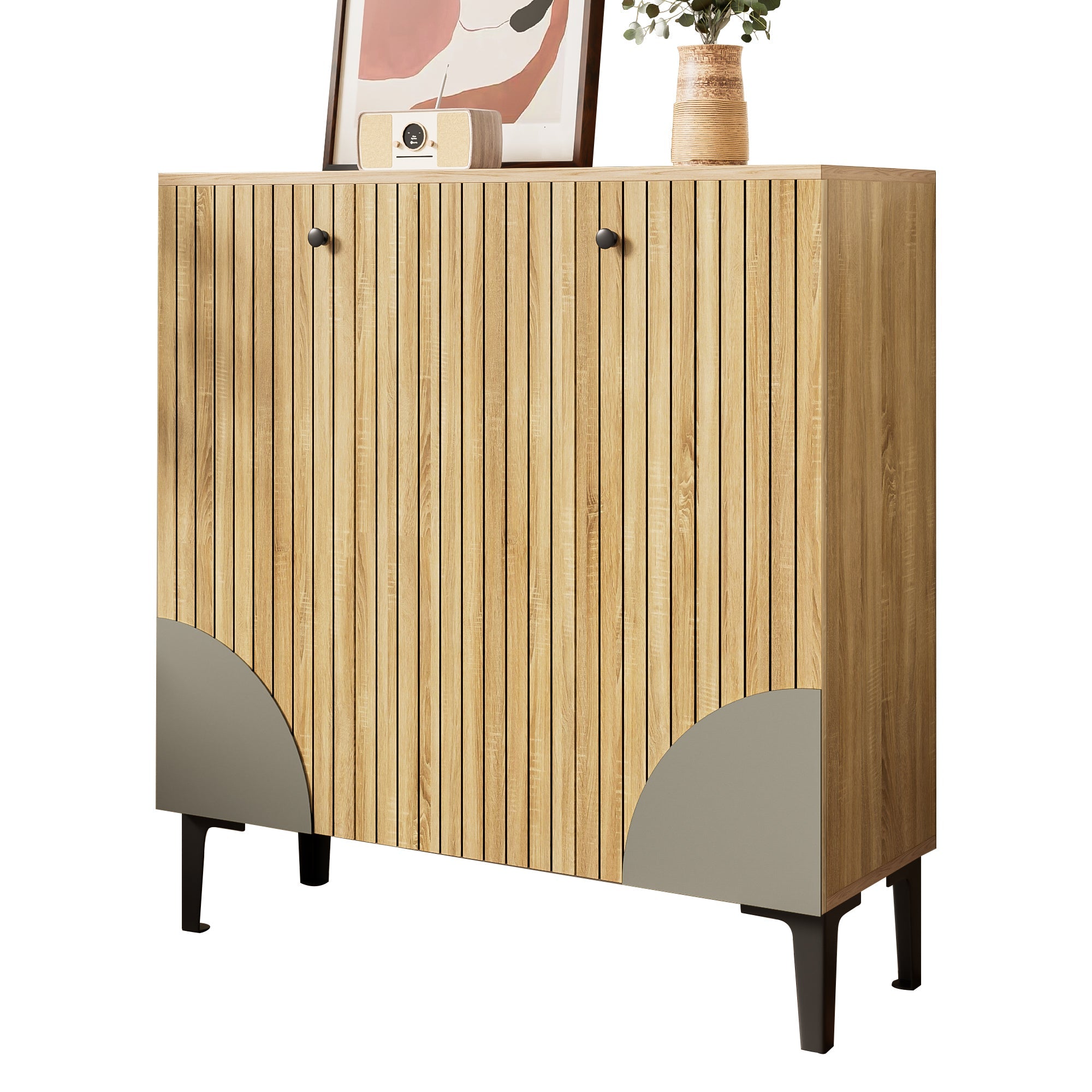 Logidon Moderne schoenenkast 90x32x94 cm houtlook met 3 deuren
