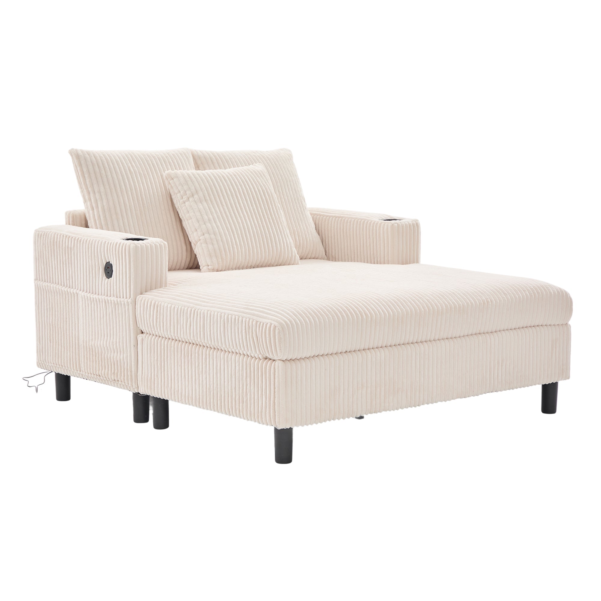 Logidon Chaise Longue Ligstoel Beige Fluweel Met USB LED-verlichting