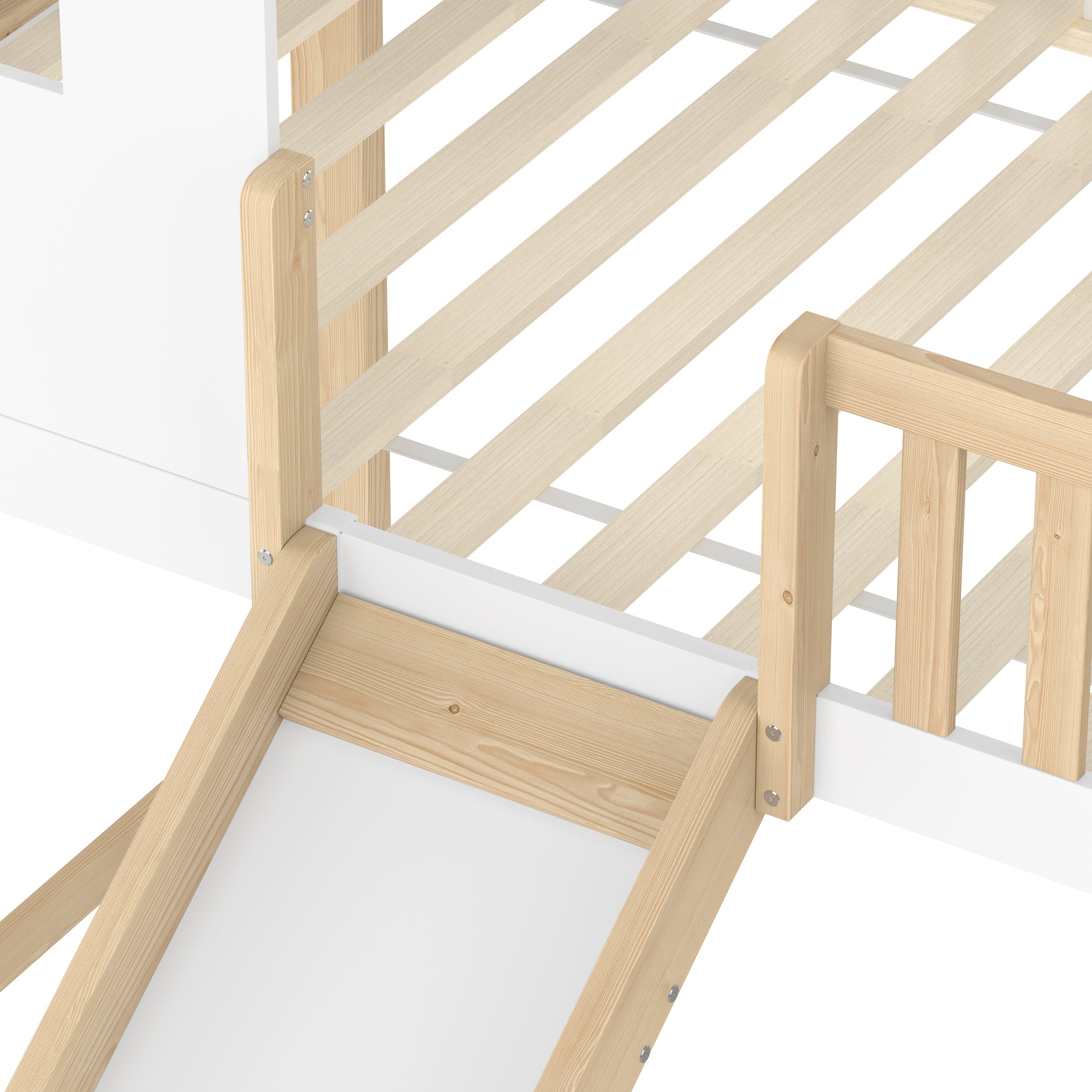 Logidon hoogslaper 90x200 cm naturel wit met bedrail en glijbaan