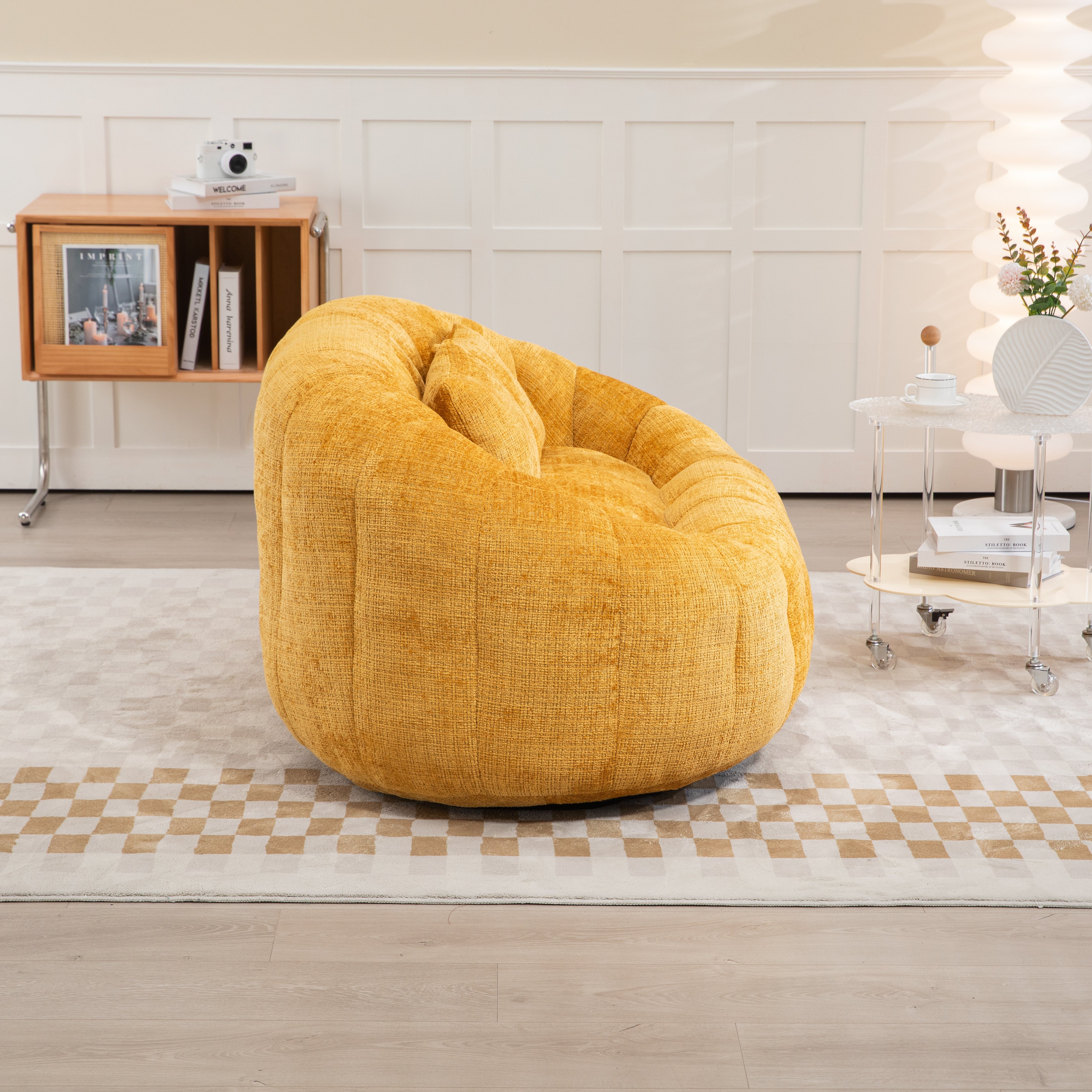Logidon Zitzakbank Luxe Chenille Geel Ligstoel met hoge rugleuning