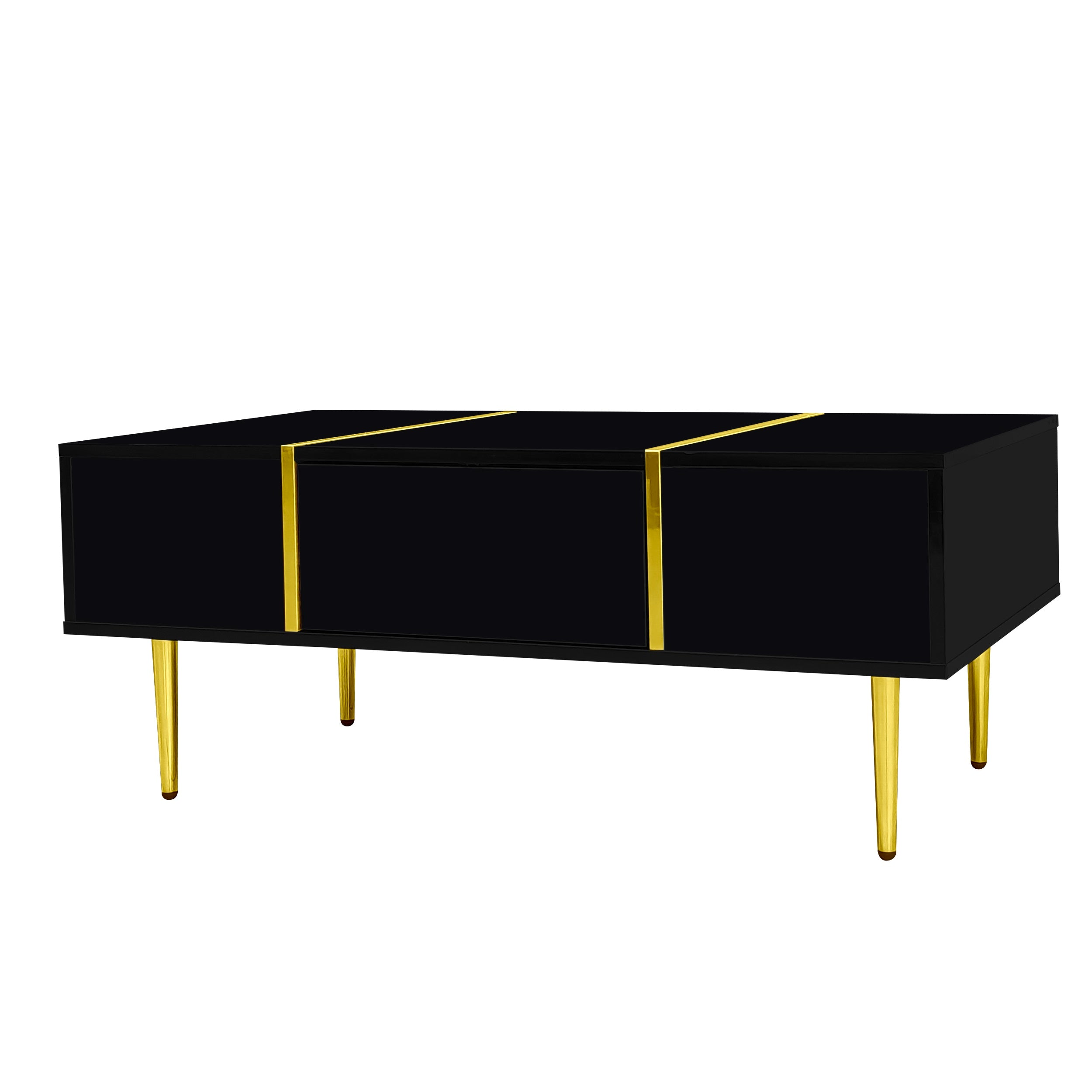 Logidon Moderne Zwarte Hoogglans Salontafel Met 2 Laden