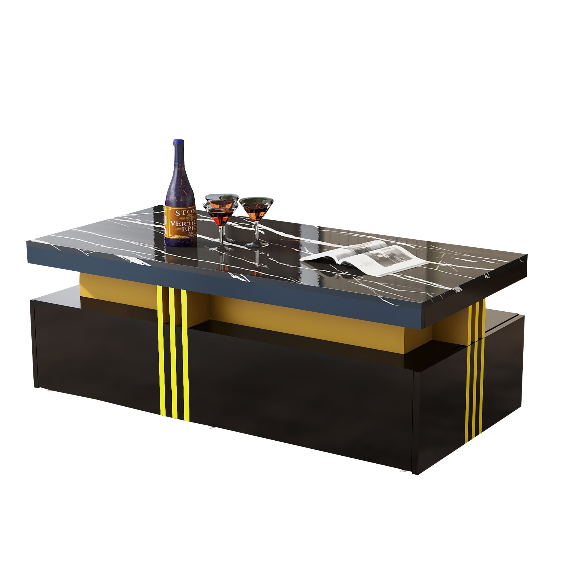Logidon Zwarte tv-wandmeubelset 2 tv-kast salontafel marmerlook
