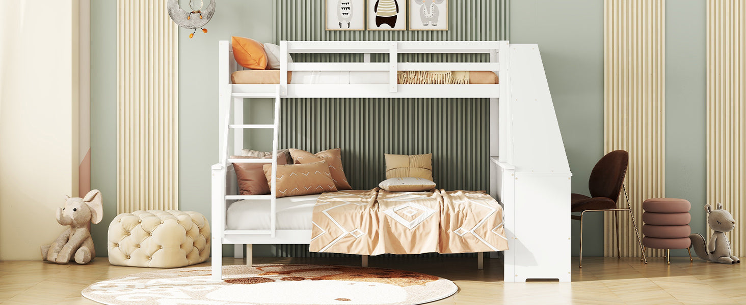 Logidon Bunk Bed 90x200 and 140x200 with Table and Storage Space White