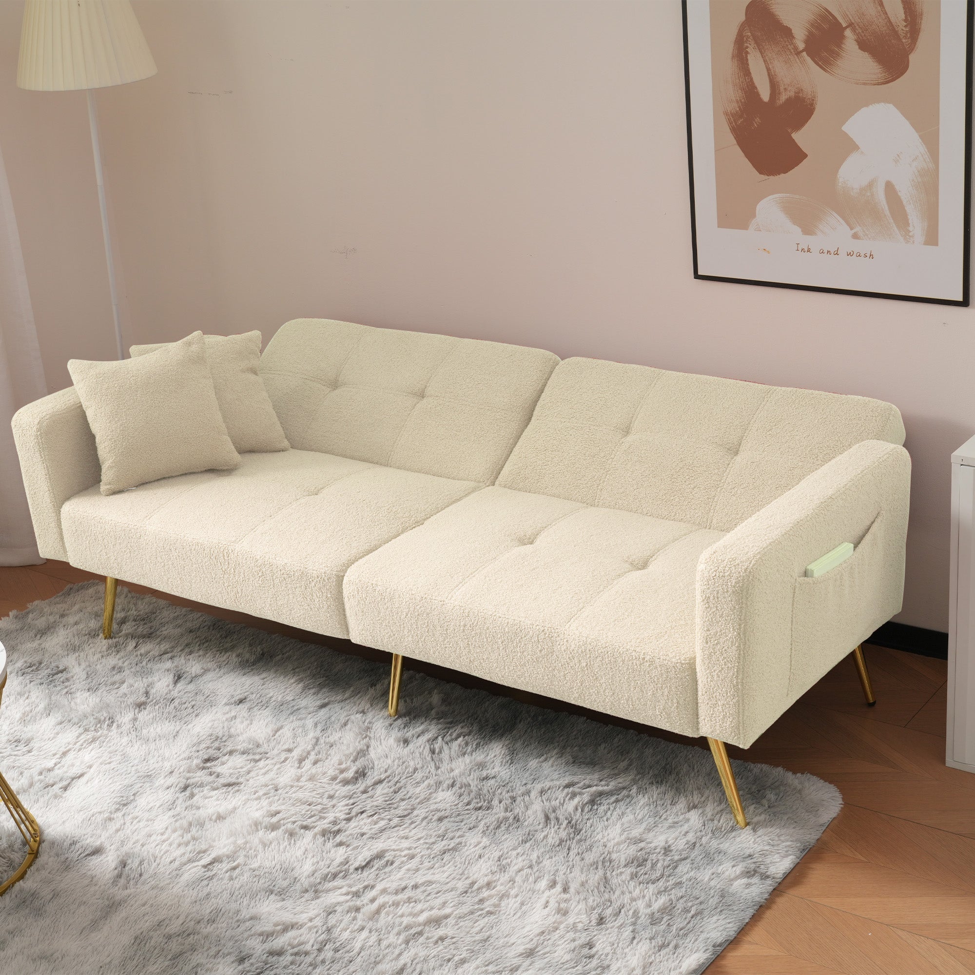 Logidon slaapbank met bedfunctie en gouden poten beige