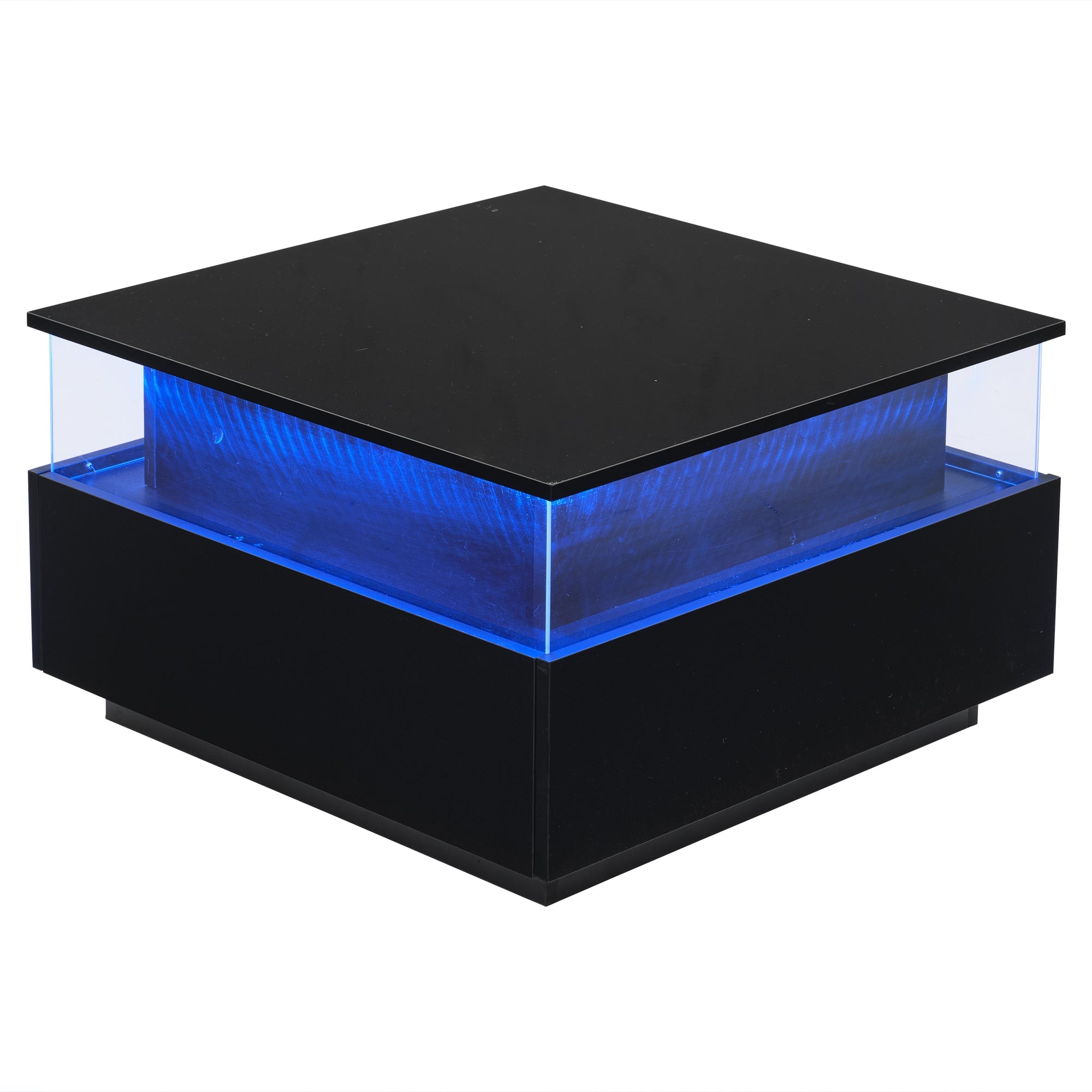 Logidon hoogglans LED salontafel 90x55x45 cm zwart 2 lades
