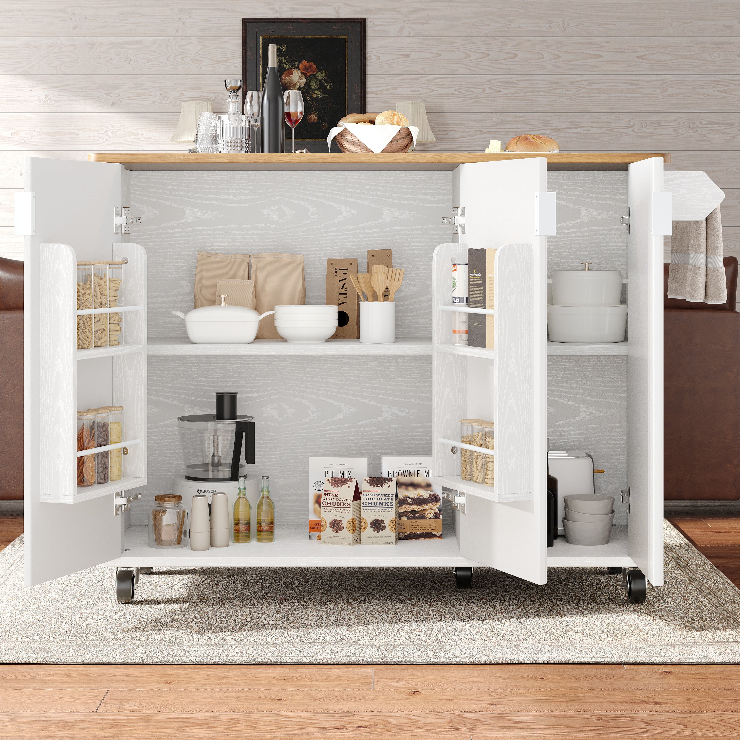 Logidon kitchen island 130x45(75)x92 cm white-black, extendable