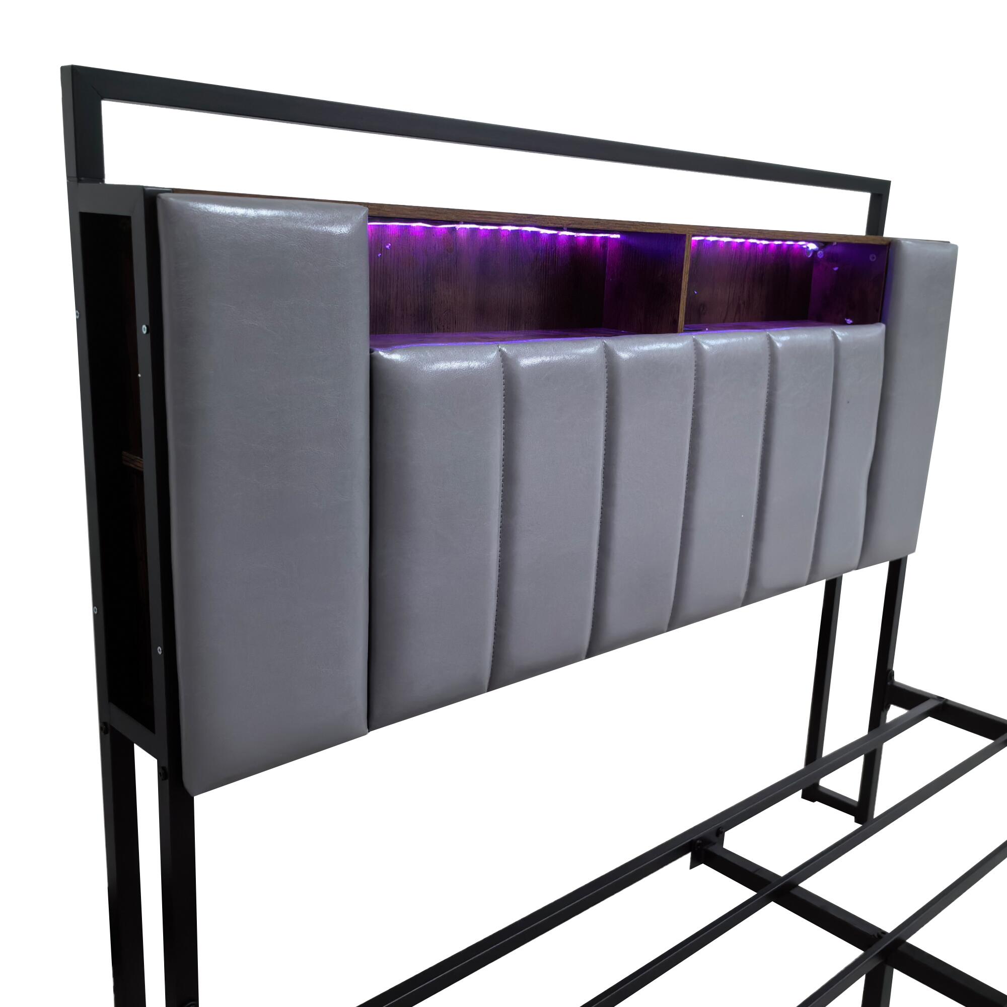 Logidon gestoffeerd bed 160x200 cm grijs kunstleer met LED USB-laden