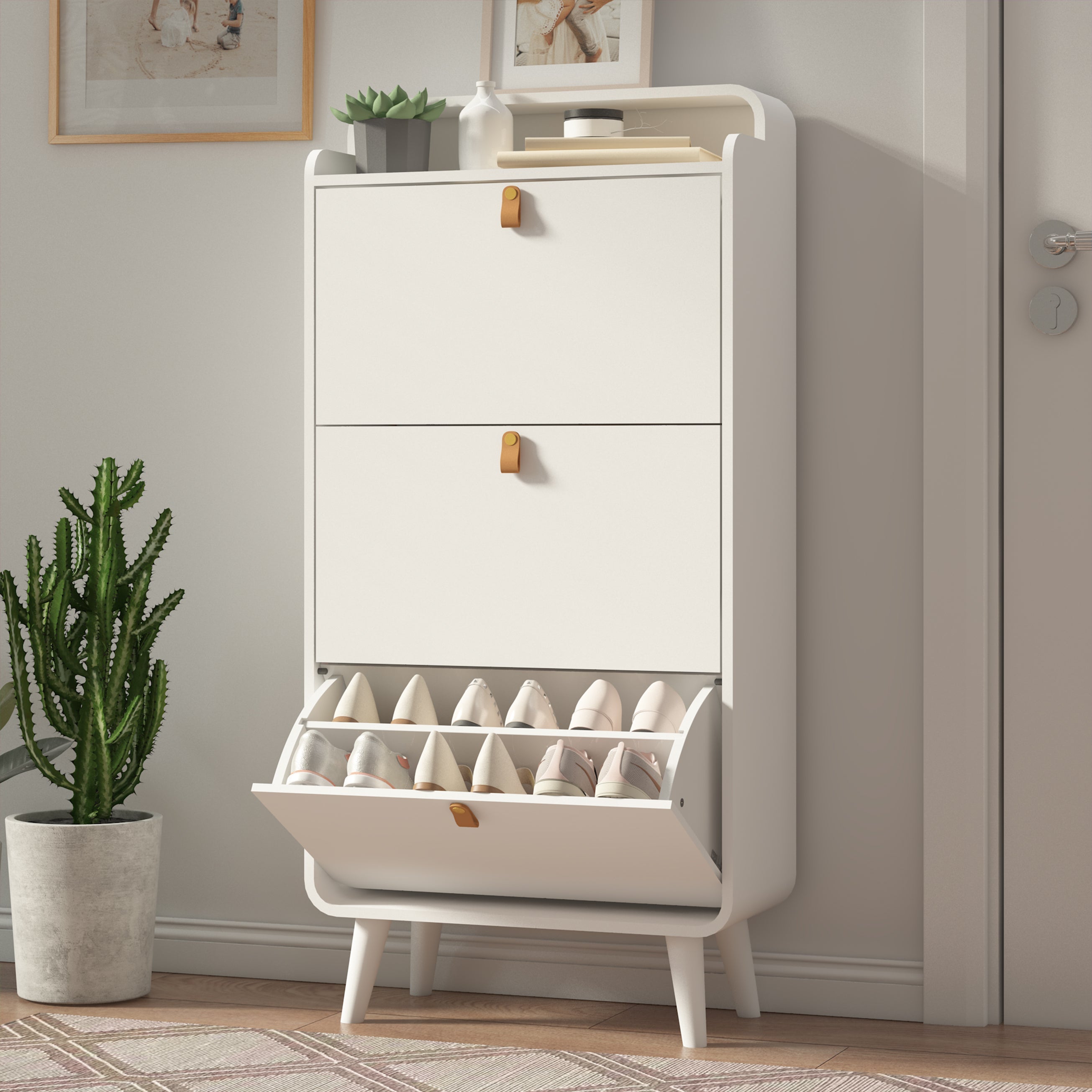 Logidon shoe storage cabinet with 3 tilting compartments white