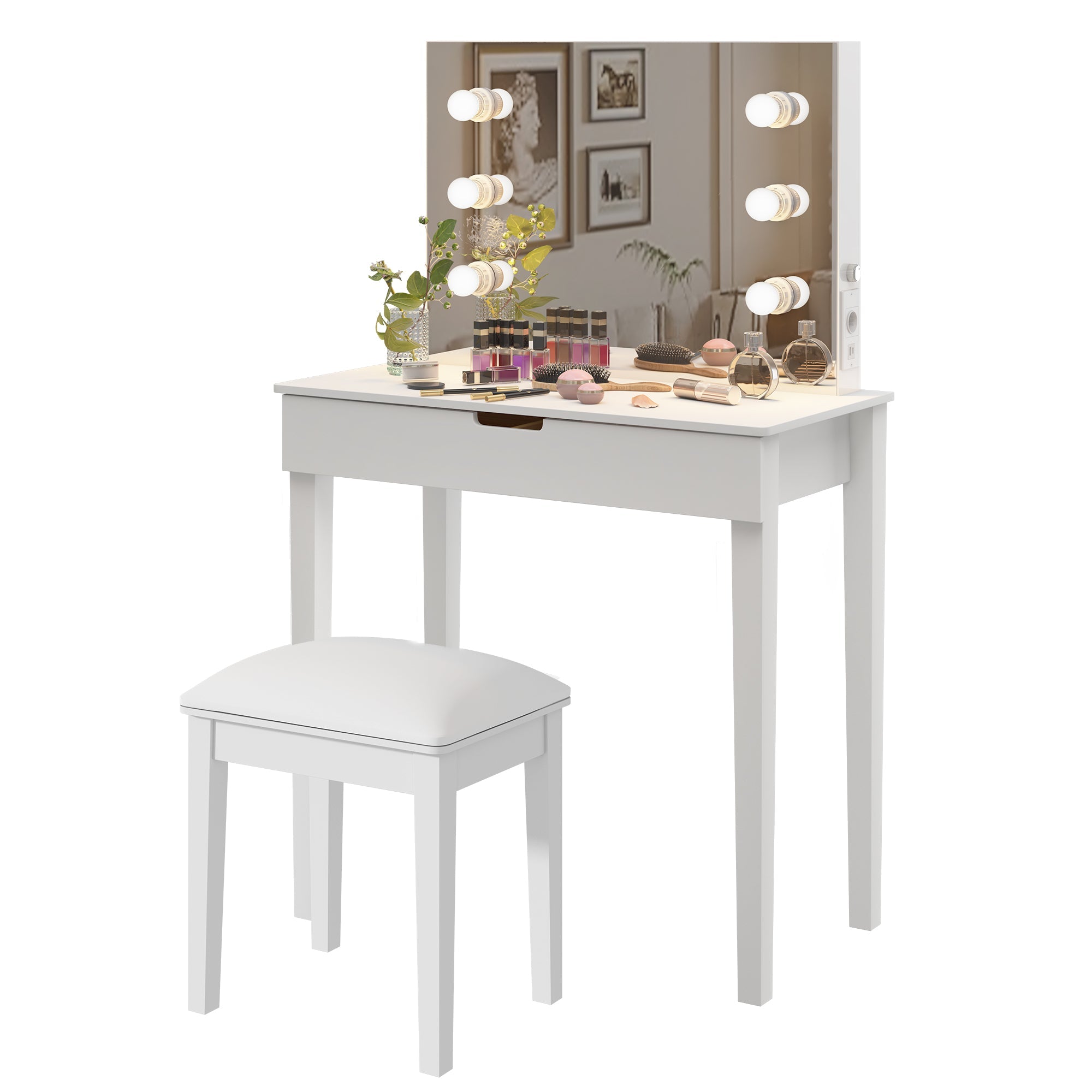 Logidon kaptafel met spiegel en stoel witte LED verlichting