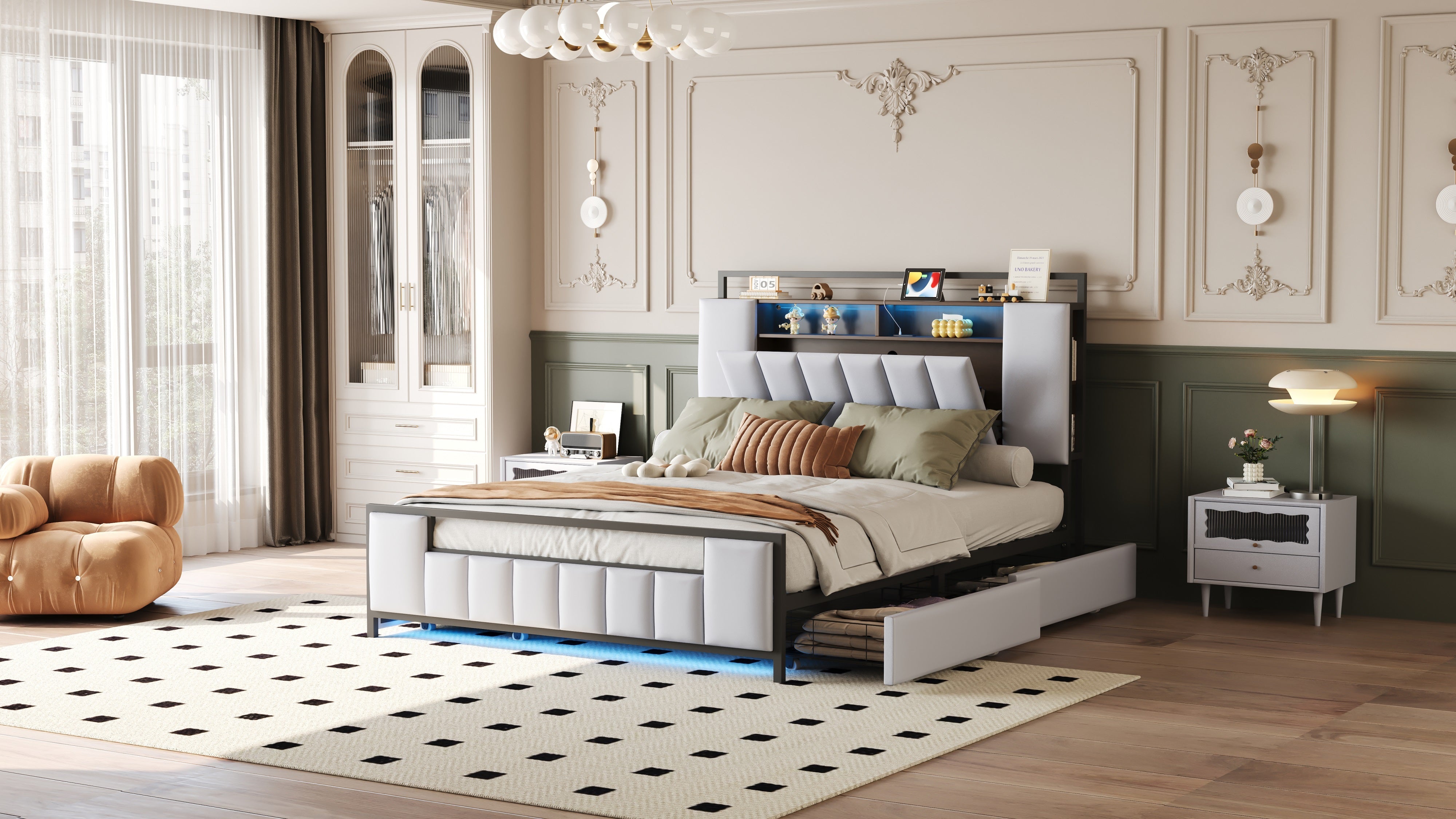 Logidon gestoffeerd bed 160x200 cm beige kunstleer met LED en USB