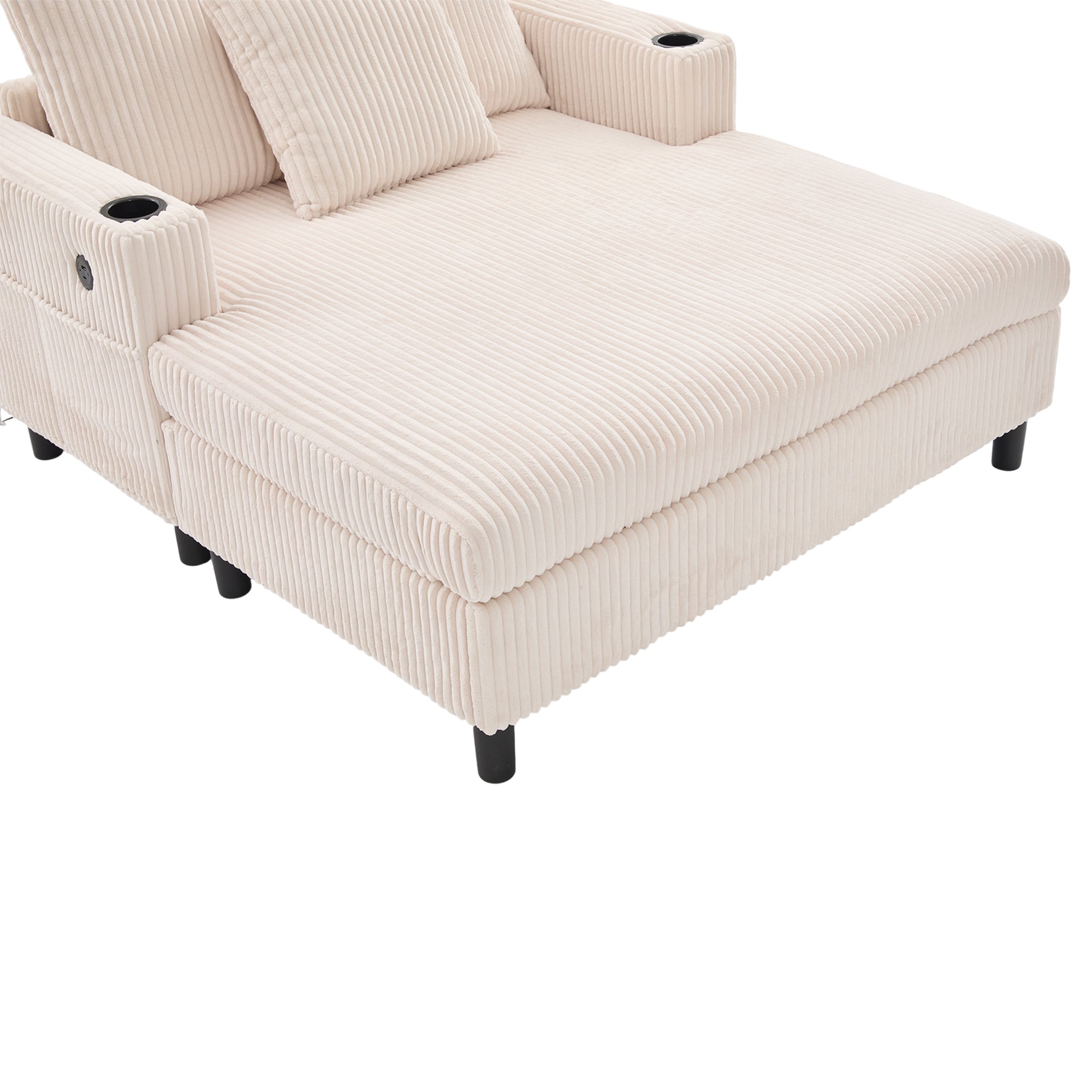 Logidon Chaise Longue Ligstoel Beige Fluweel Met USB LED-verlichting
